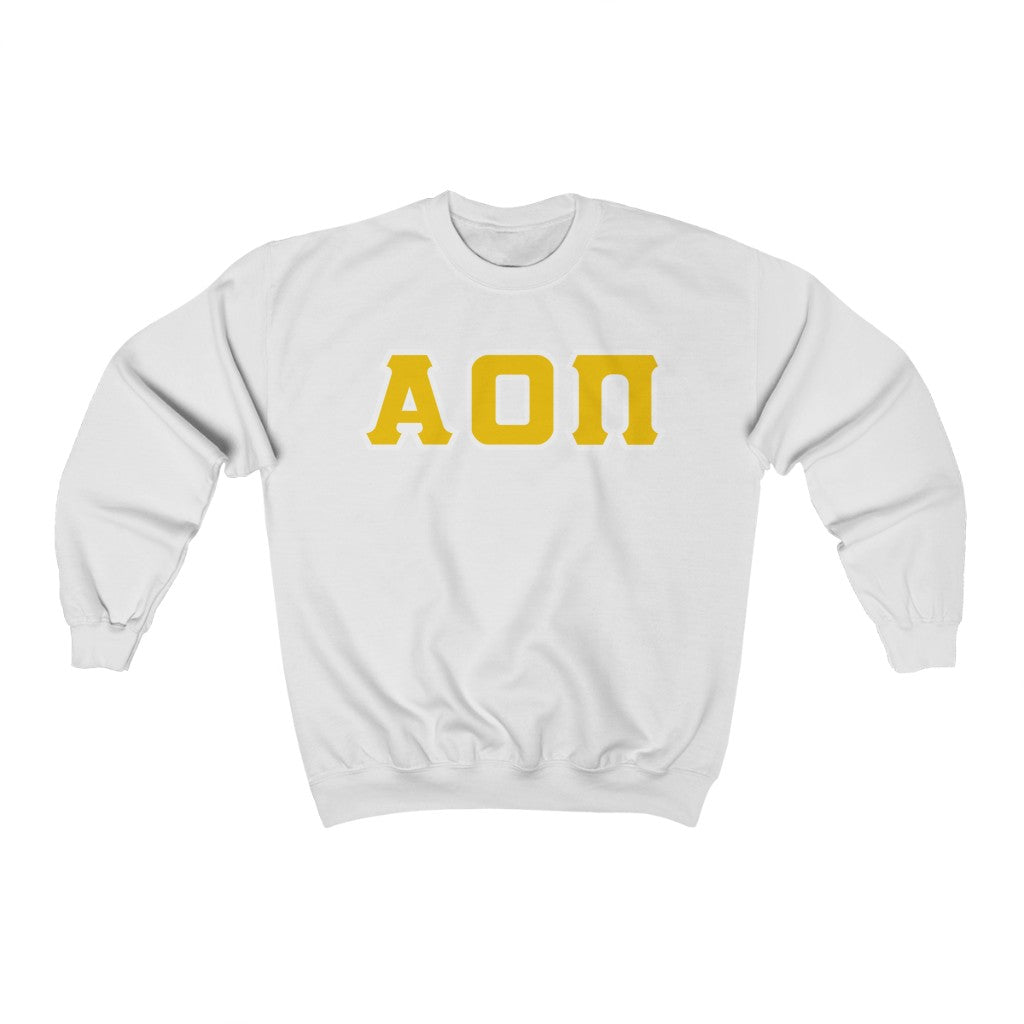 Alpha Omicron Pi Printed Letters | Yellow with White Border Crewneck