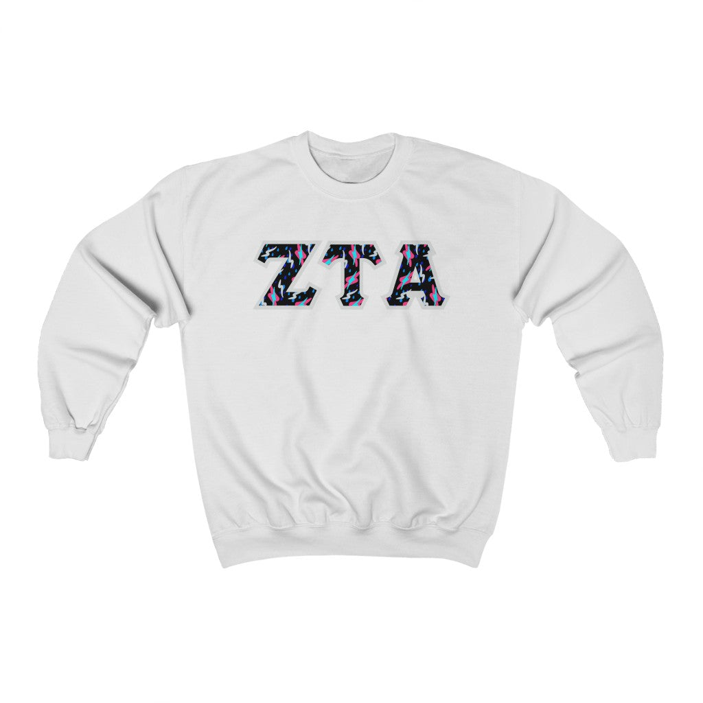 Zeta Tau Alpha Printed Letters | Bayside Black Crewneck