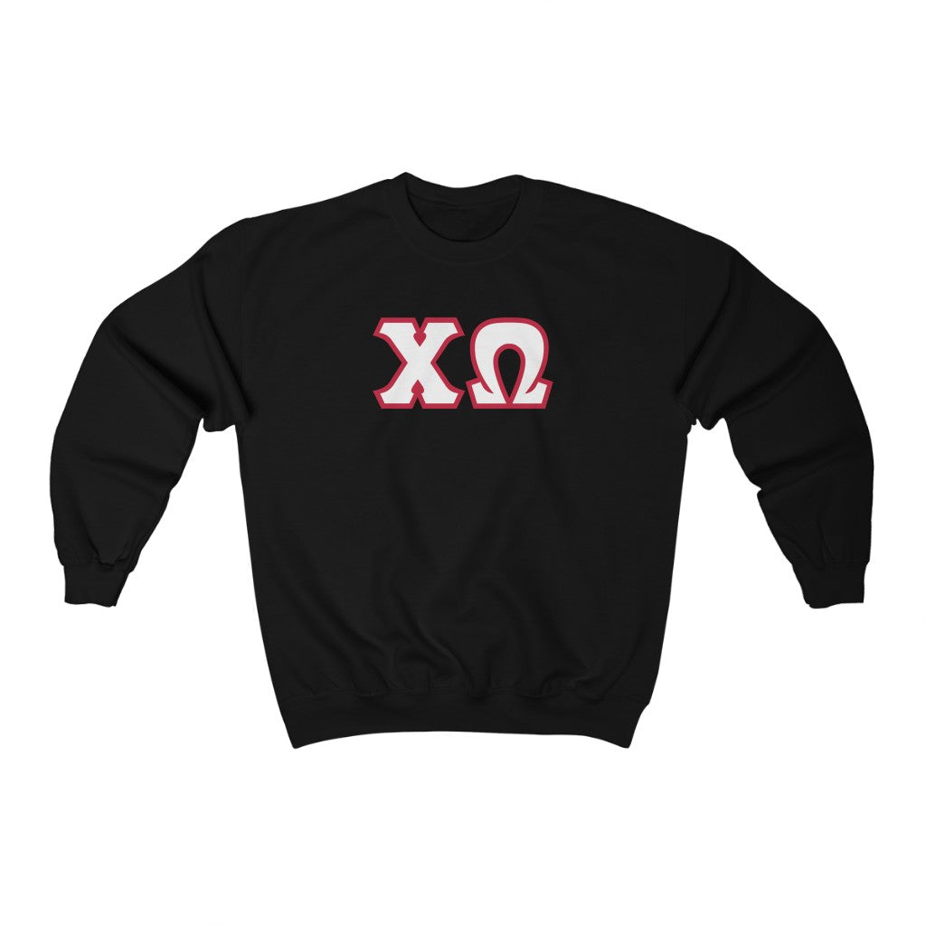 Chi Omega Print Letters | White & Cardinal Border Crewneck