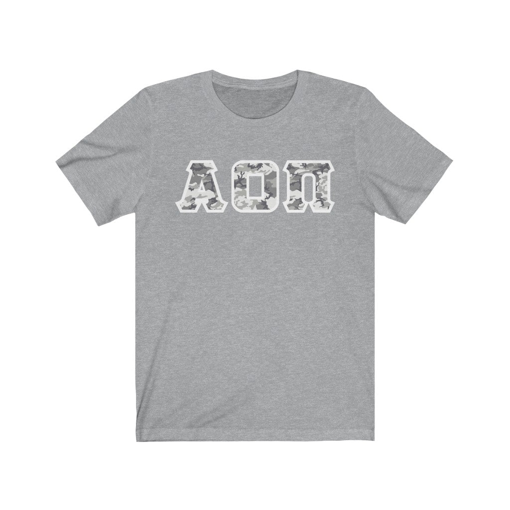 Alpha Omicron Pi Printed Letters | Winter Camo T-Shirt