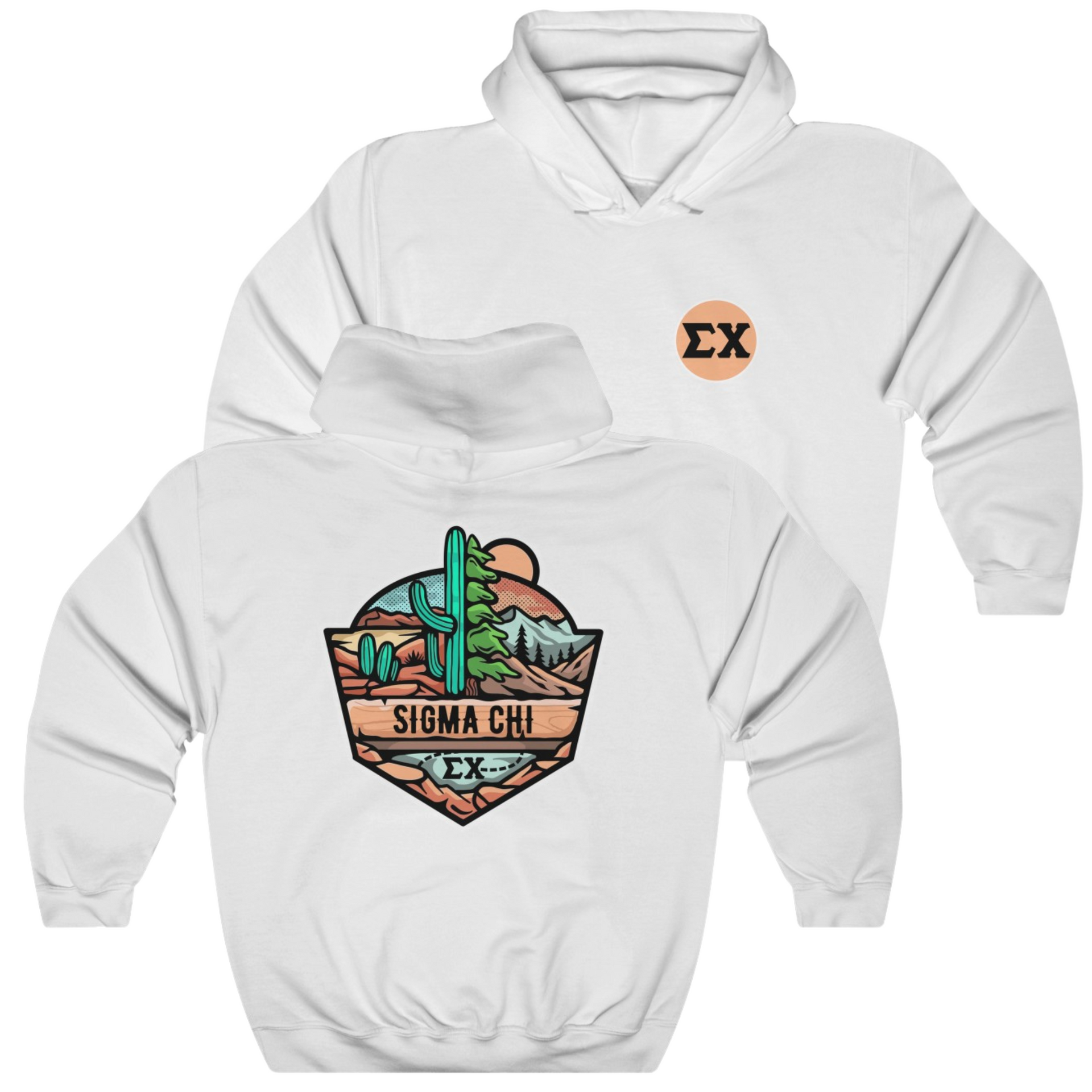 White Sigma Chi Graphic Hoodie | Desert Mountains | Sigma Chi Fraternity Apparel