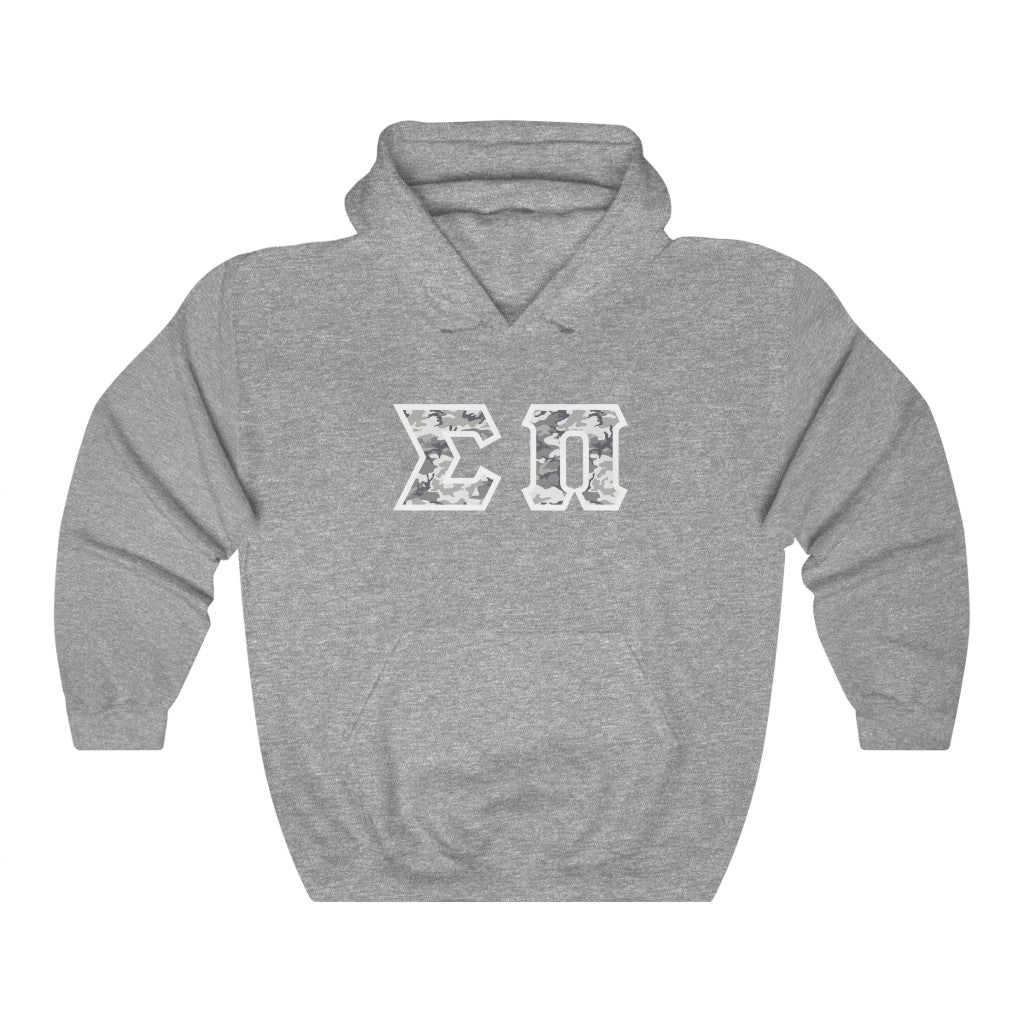 Sigma Pi Printed Letter Hoodie | Winter Camo