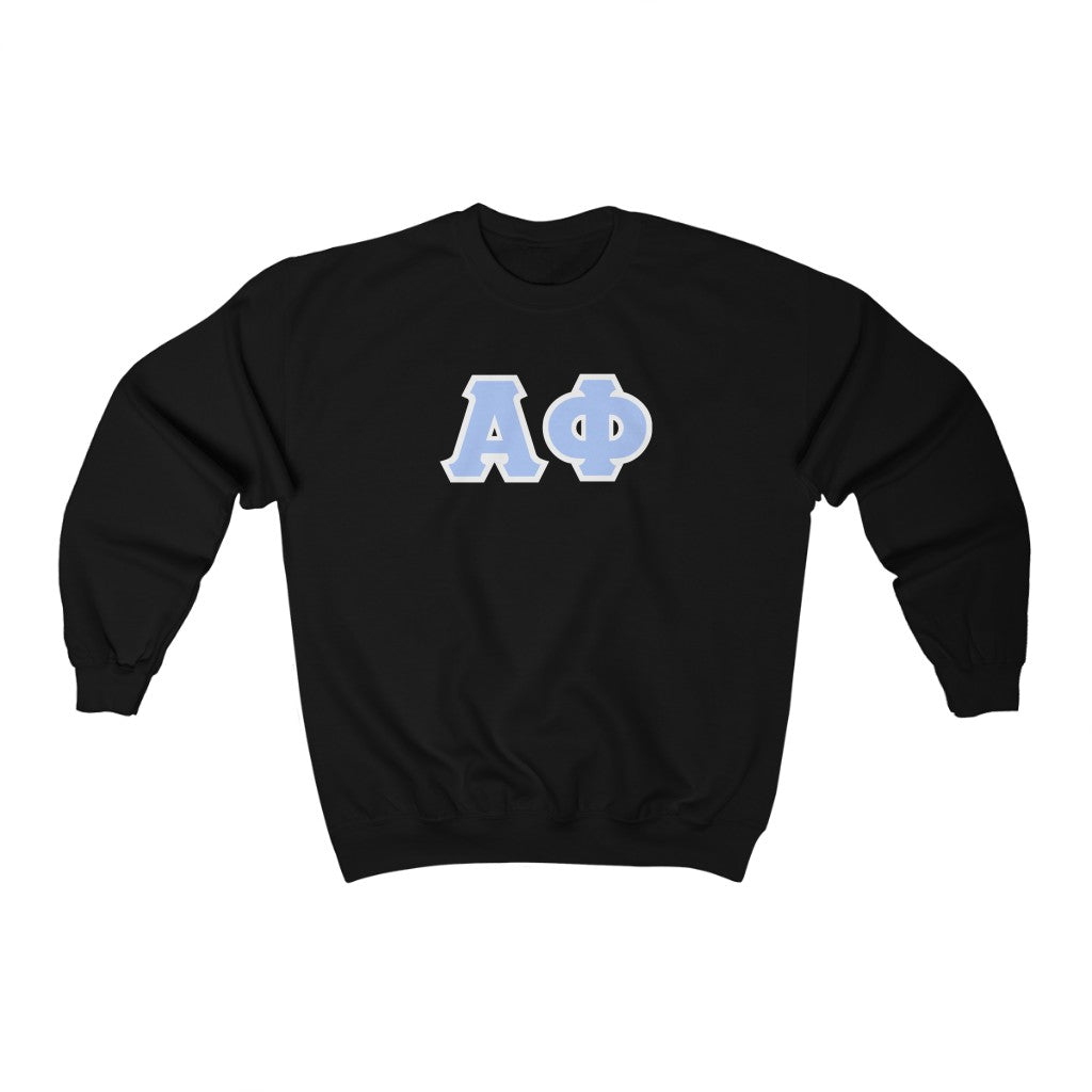 Alpha Phi Printed Letters | Blue & White Border Crewneck