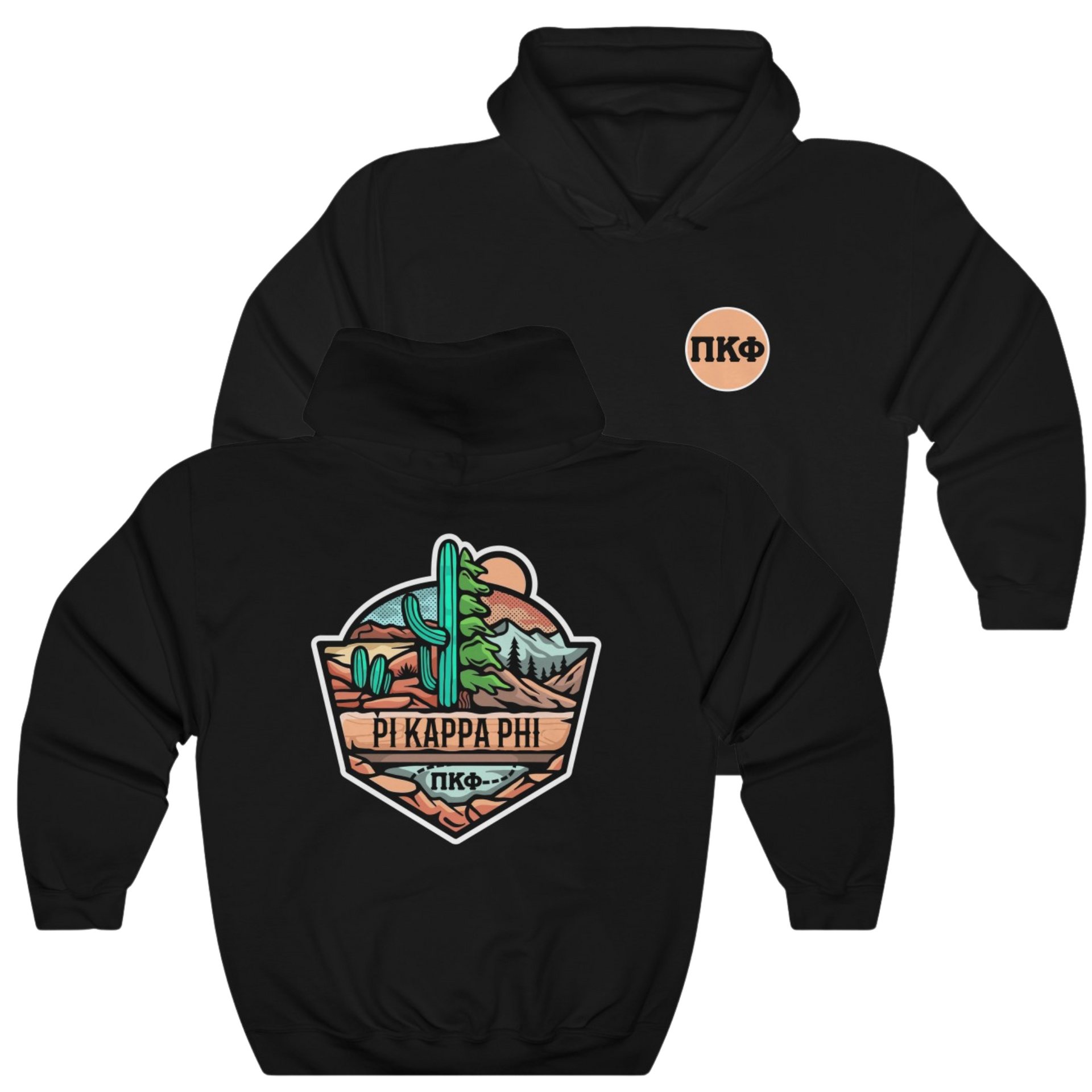 Black Pi Kappa Phi Graphic Hoodie | Desert Mountains | Pi Kappa Phi Apparel and Merchandise 