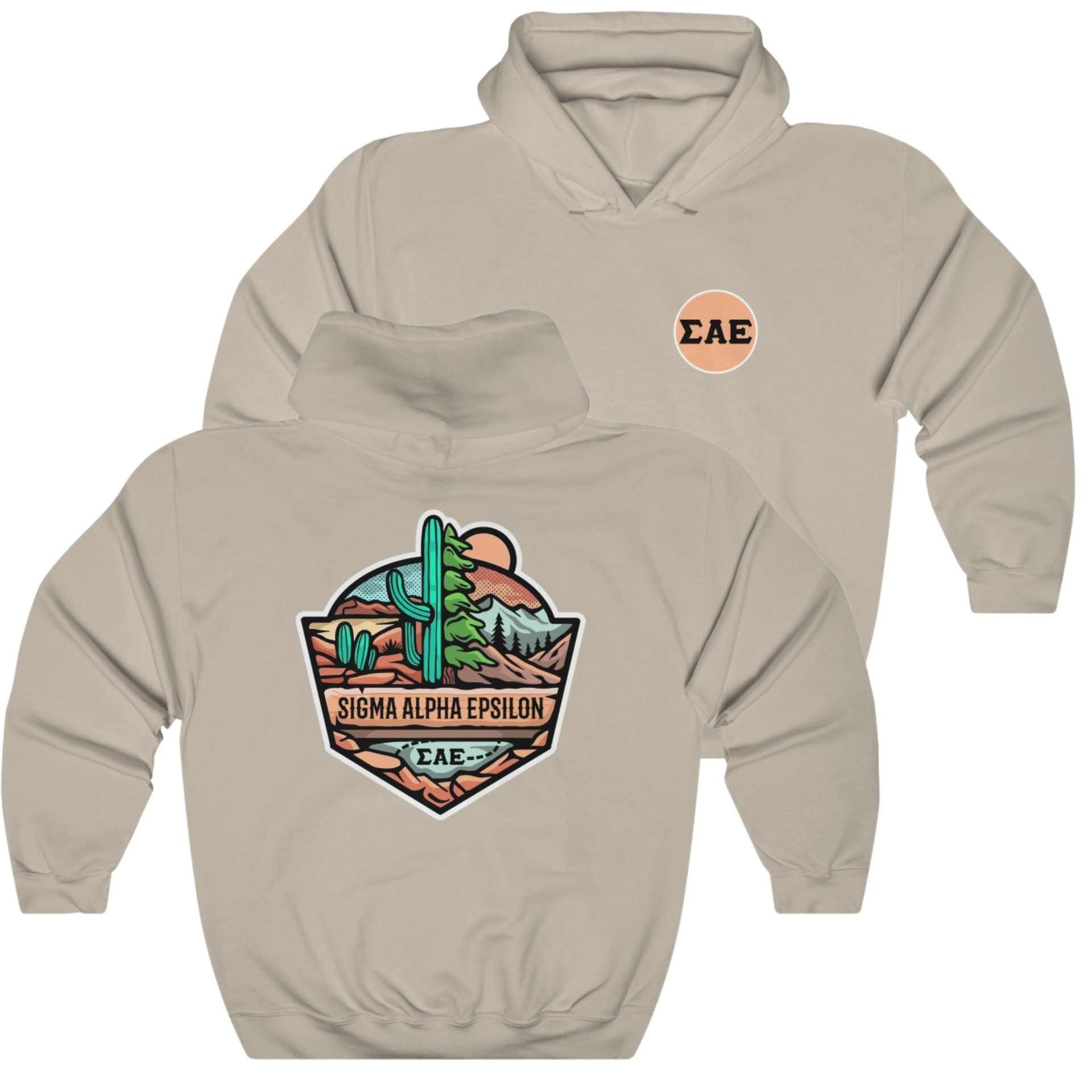 Brown Sigma Alpha Epsilon Graphic Hoodie | Desert Mountains | Sigma Alpha Epsilon Clothing and Merchandise 