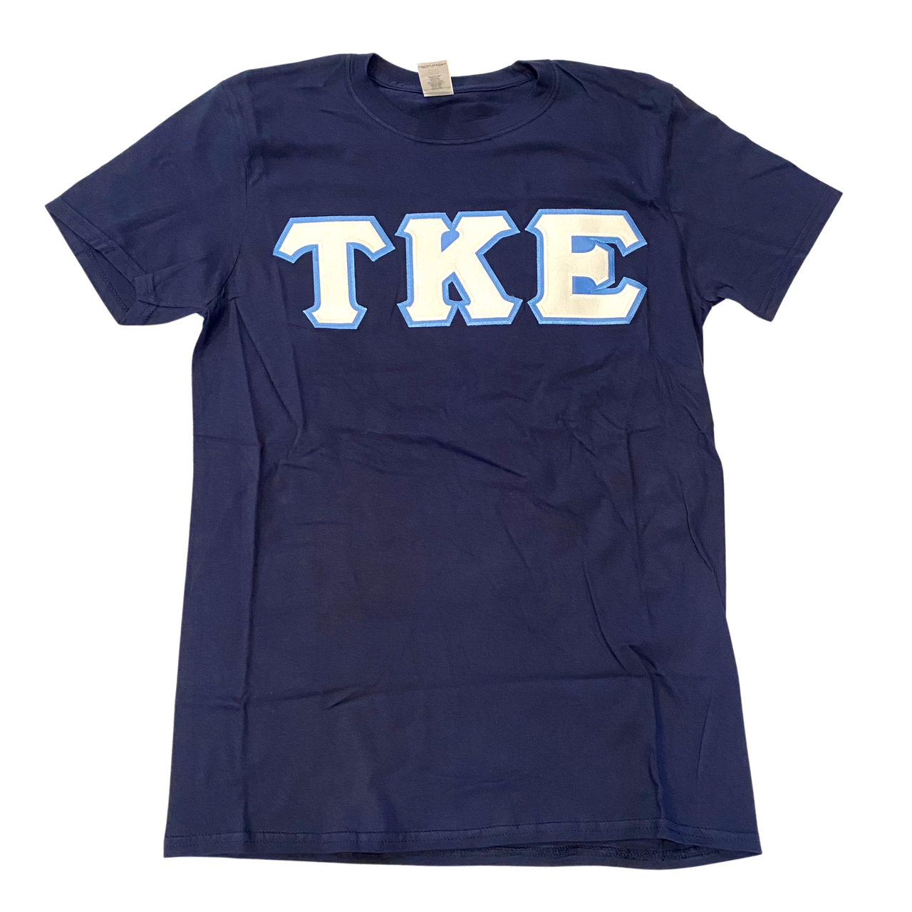 Tau Kappa Epsilon Stitched Letter T-Shirt | Navy | White with Carolina Blue Border