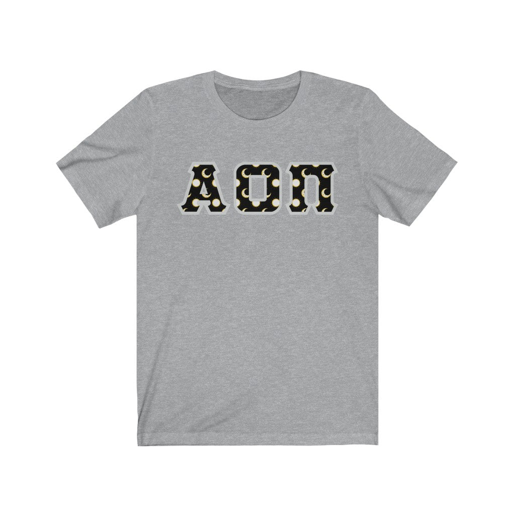 Alpha Omicron Pi Printed Letters | Sun and Moon T-Shirt