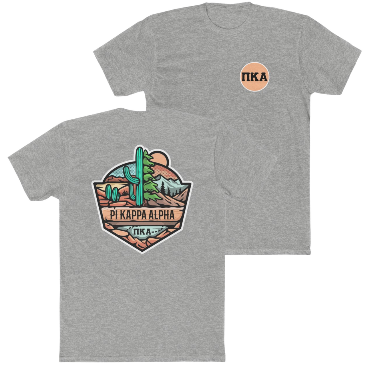 grey Pi Kappa Alpha Graphic T-Shirt | Desert Mountains | Pi kappa alpha fraternity shirt
