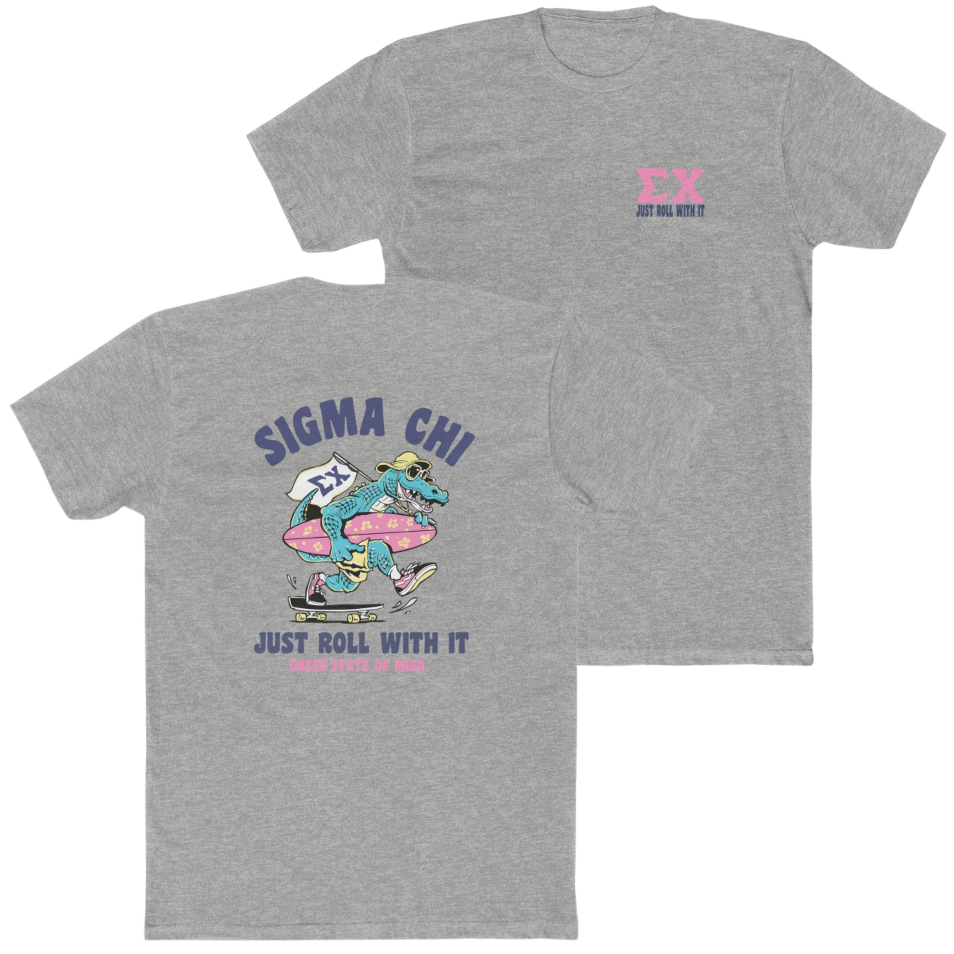 Grey Sigma Chi Graphic T-Shirt | Alligator Skater | Sigma Chi Fraternity Apparel