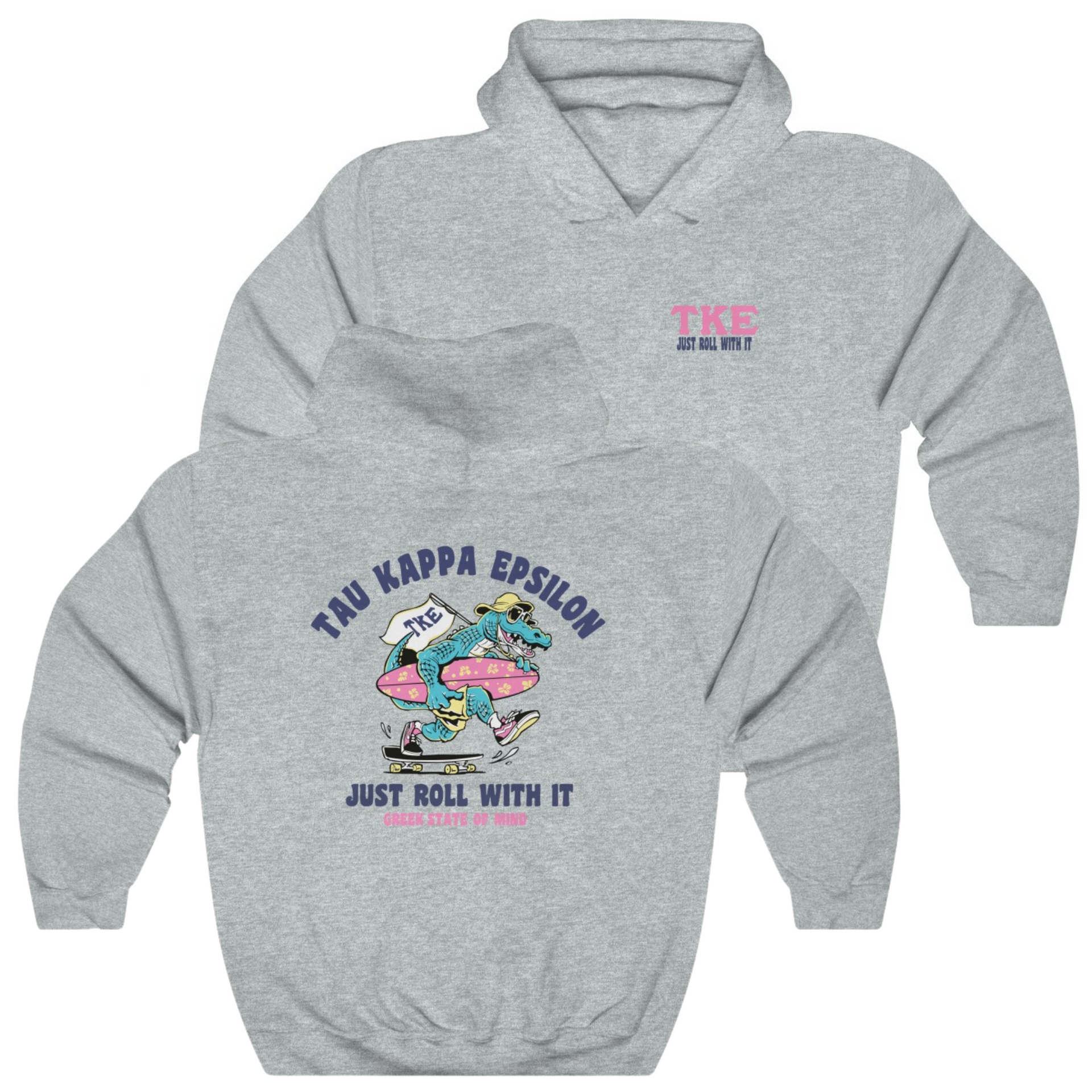 Grey Tau Kappa Epsilon Graphic Hoodie | Alligator Skater | TKE Clothing and Merchandise