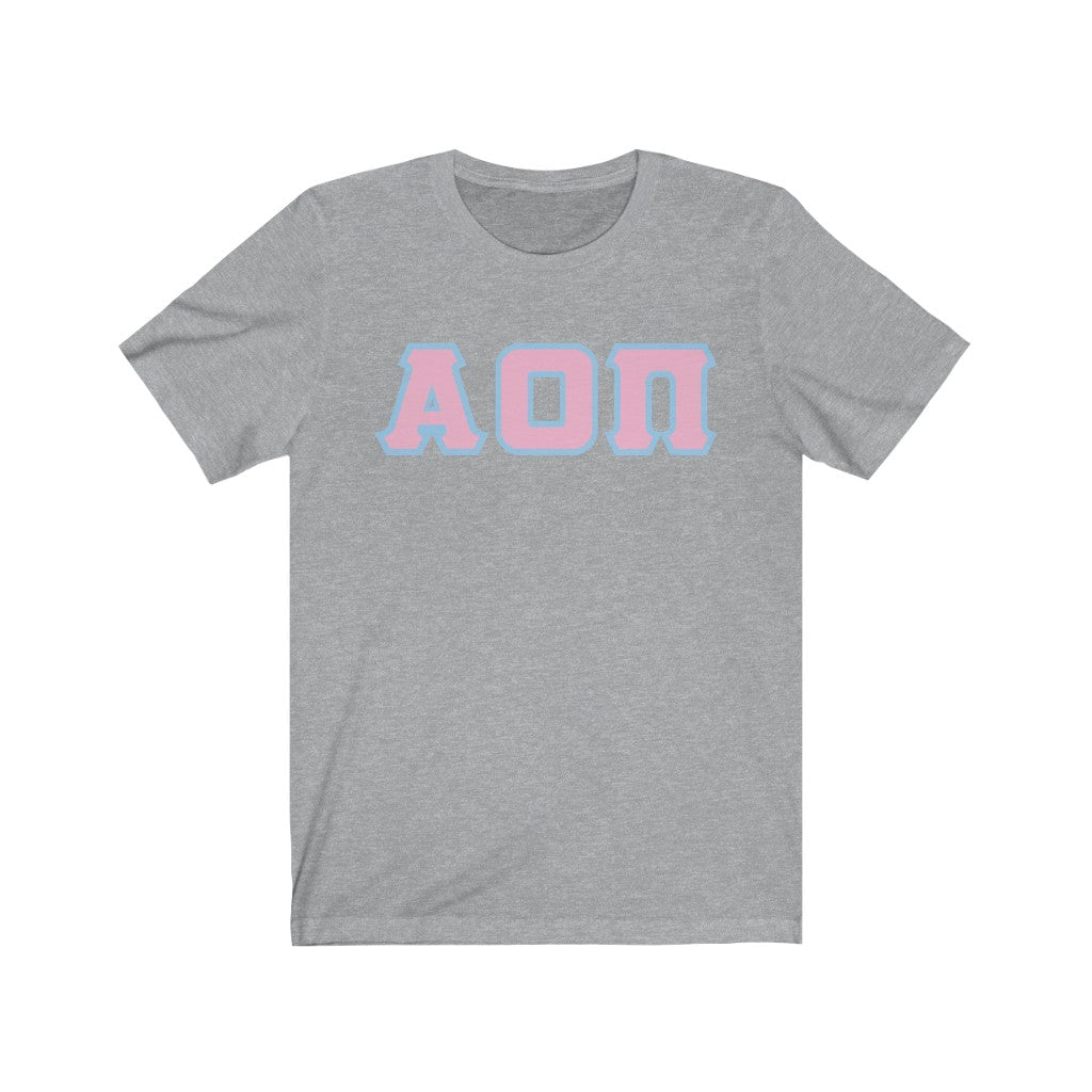 AOII Printed Letters | Pink with Light Blue Border T-Shirt