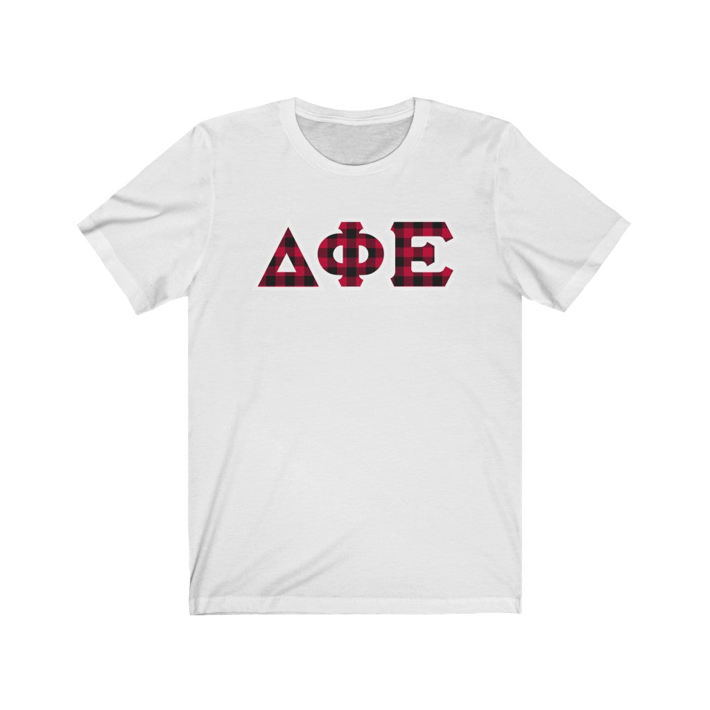 Delta Phi Epsilon Printed Letters | Buffalo Plaid T-Shirt