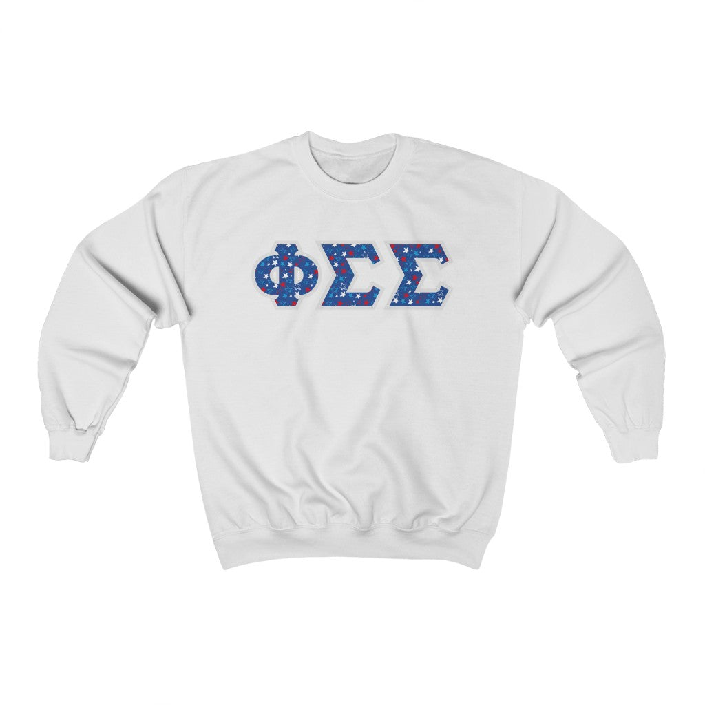 Phi Sigma Sigma Printed Letters | USA Stars Crewneck