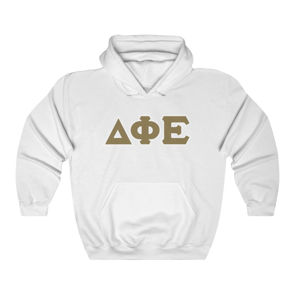 Delta Phi Epsilon Printed Letters | Gold with White Border Hoodie