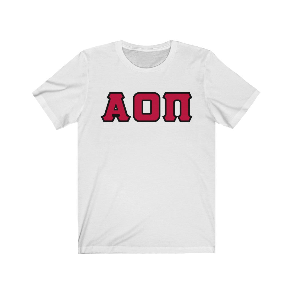 AOII Printed Letters | Cardinal with Black Border T-Shirt