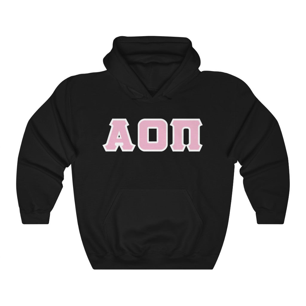 AOII Printed Letters | Pink with White Border Hoodie