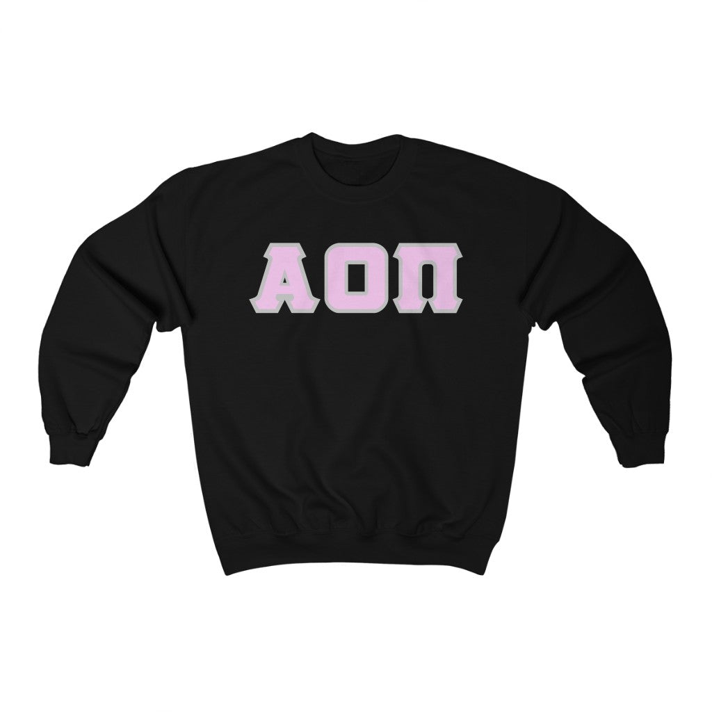 AOII Printed Letters | Light Pink with Grey Border Crewneck