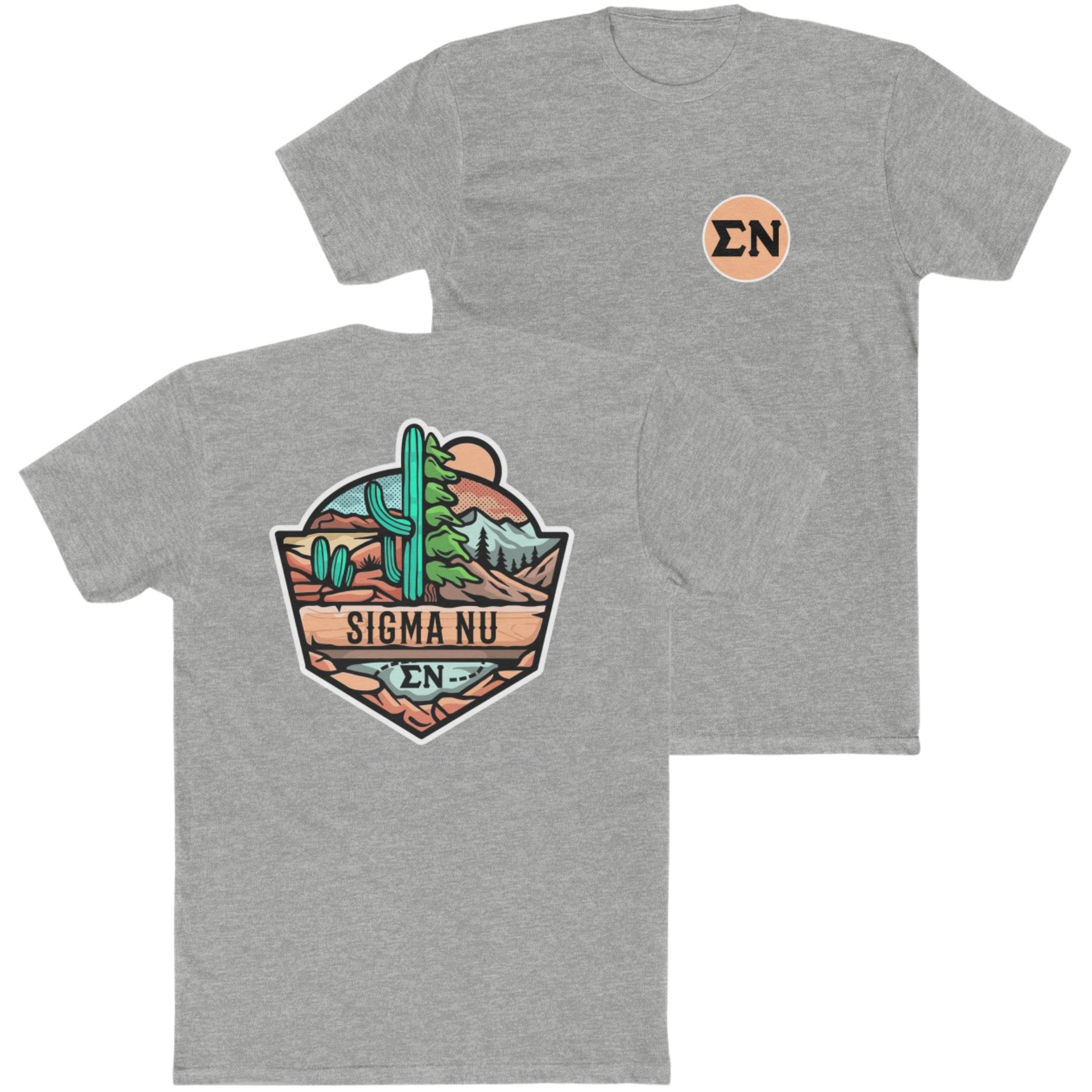 Grey Sigma Nu Graphic T-Shirt | Desert Mountains | Sigma Nu Clothing, Apparel and Merchandise