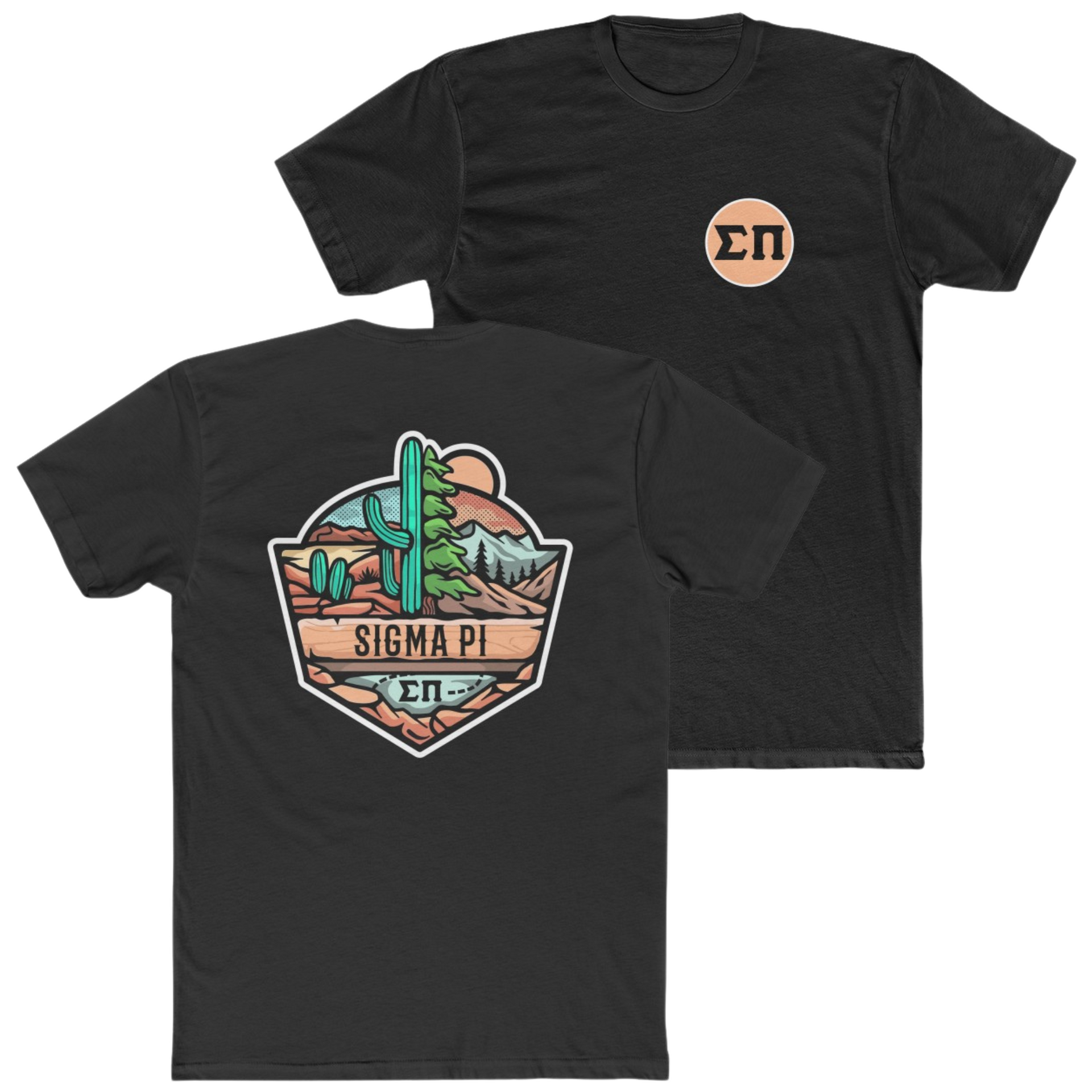 Black Sigma Pi Graphic T-Shirt | Desert Mountains | Sigma Pi Apparel and Merchandise