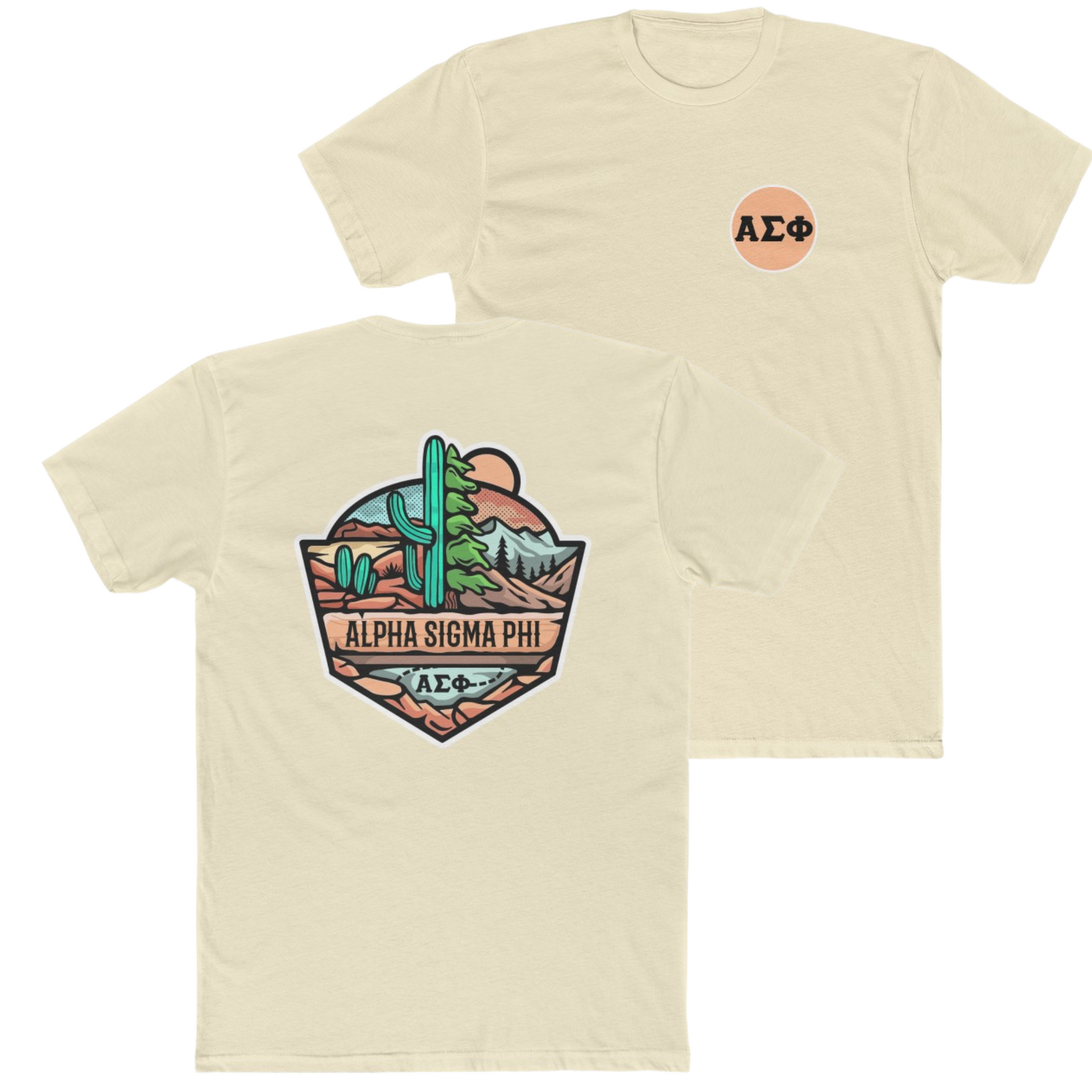 Natural Alpha Sigma Phi Graphic T-Shirt | Desert Mountains | Alpha Sigma Phi Fraternity Shirt