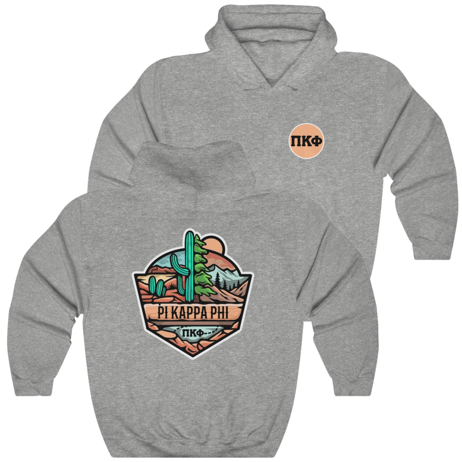 Grey Pi Kappa Phi Graphic Hoodie | Desert Mountains | Pi Kappa Phi Apparel and Merchandise 