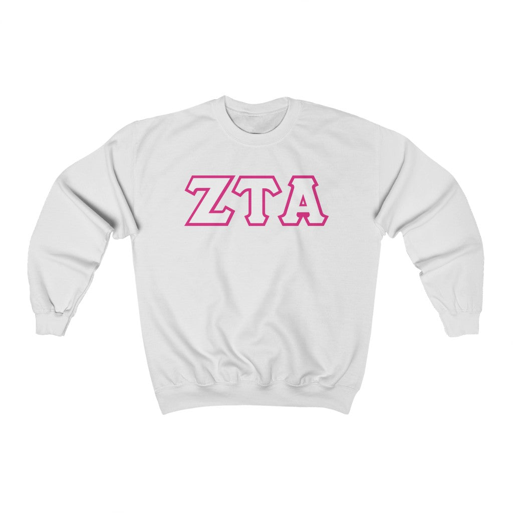 ZTA Printed Letters | White with Hot Pink Border Crewneck