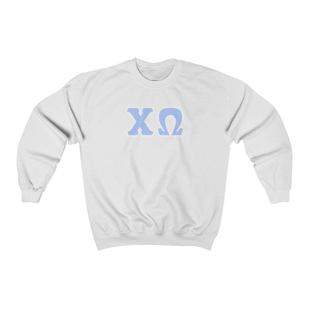 Chi Omega Printed Letters | Blue with White Border Crewneck