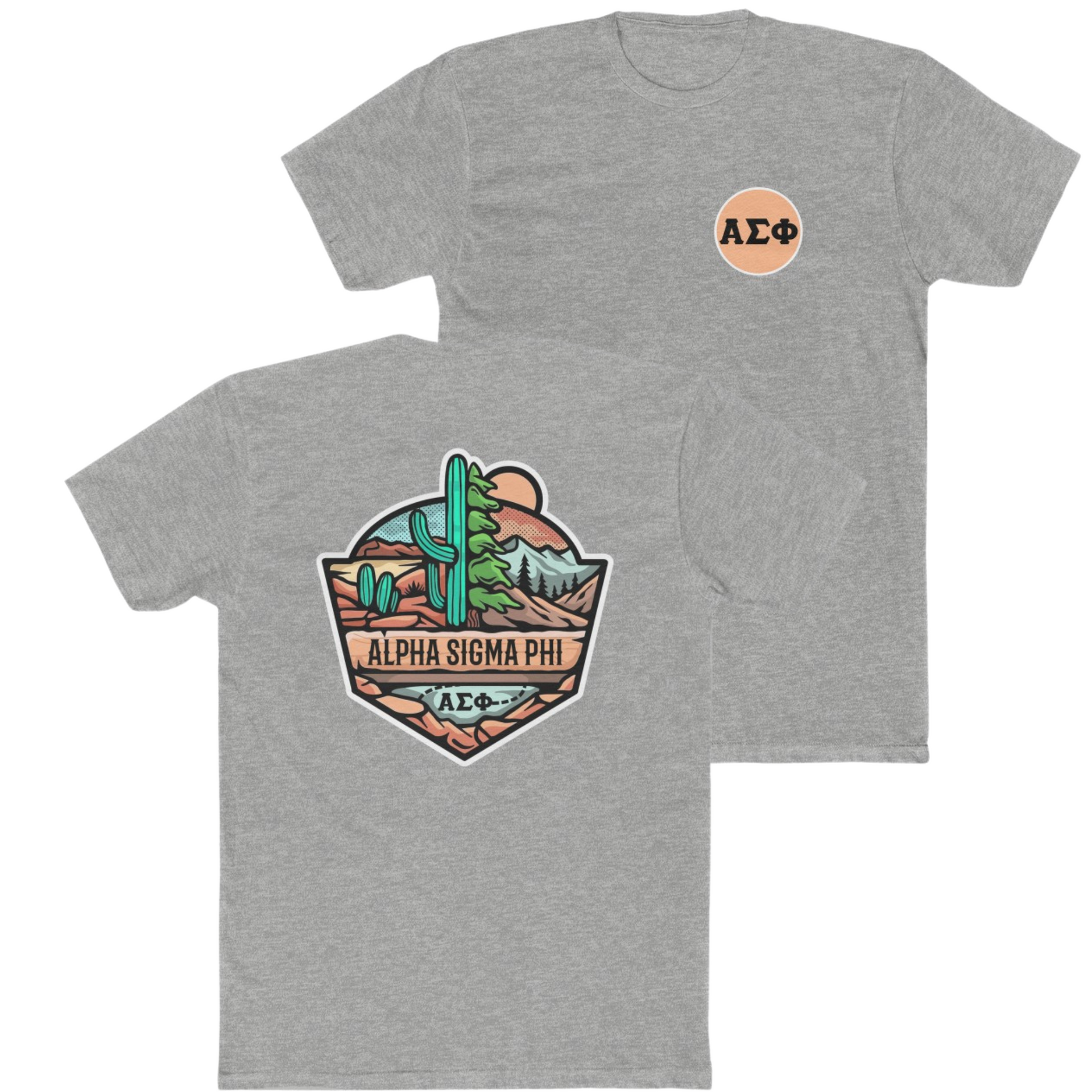 Grey Alpha Sigma Phi Graphic T-Shirt | Desert Mountains | Alpha Sigma Phi Fraternity Shirt
