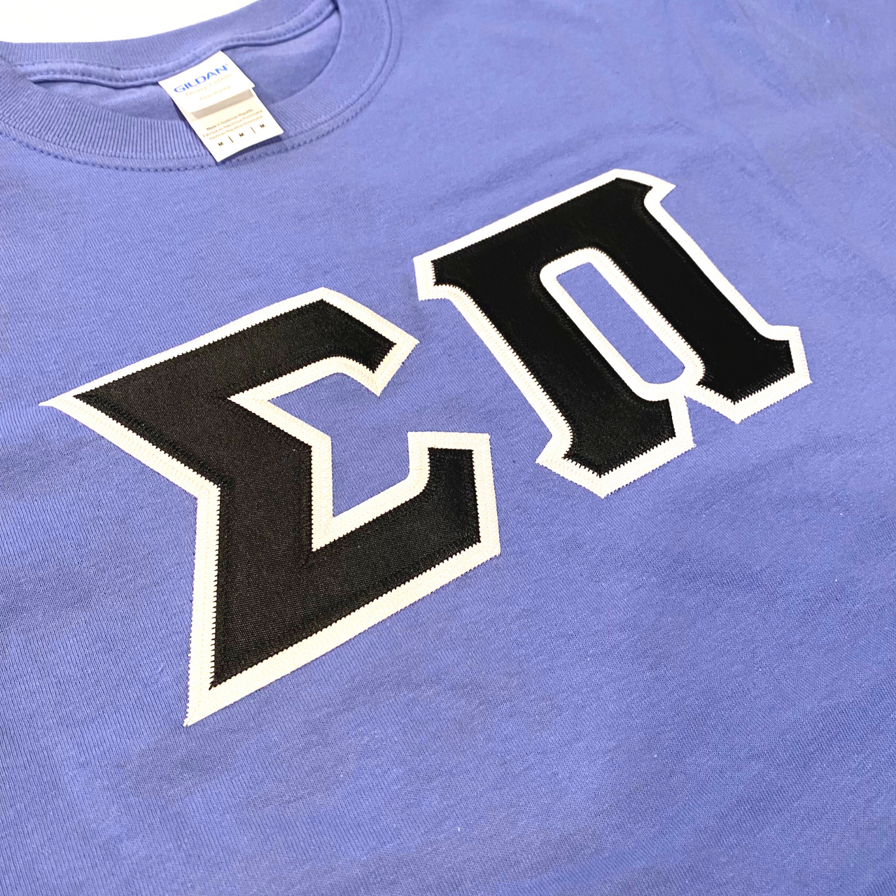 Sigma Pi Stitched Letter T-Shirt | Flo Blue | Black Letters with White Border
