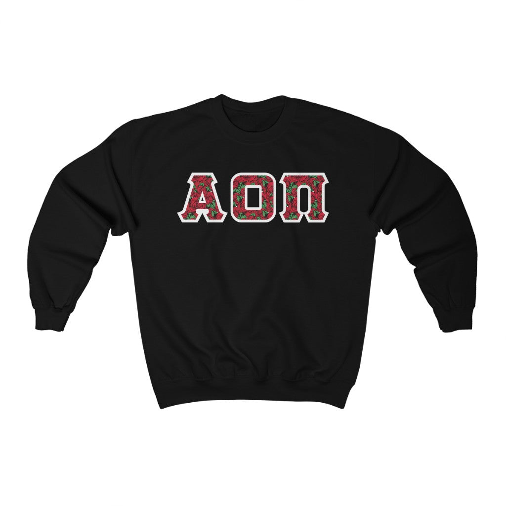 Alpha Omicron Pi Printed Letters | Roses Crewneck