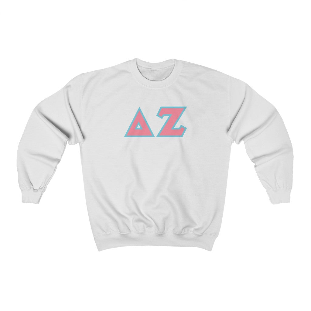 Delta Zeta Printed Letters | Pink & Cyan Border Crewneck