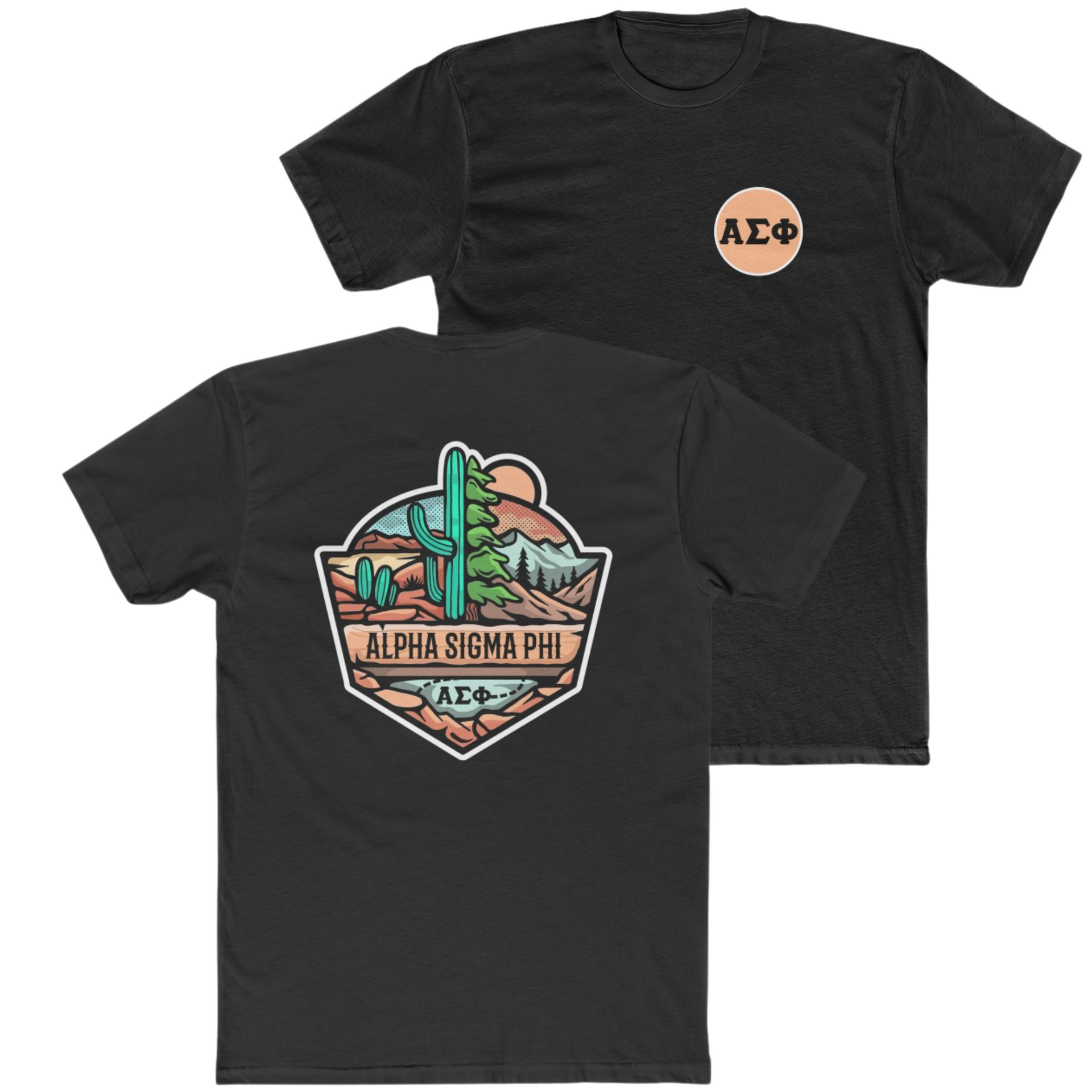 Black Alpha Sigma Phi Graphic T-Shirt | Desert Mountains | Alpha Sigma Phi Fraternity Shirt