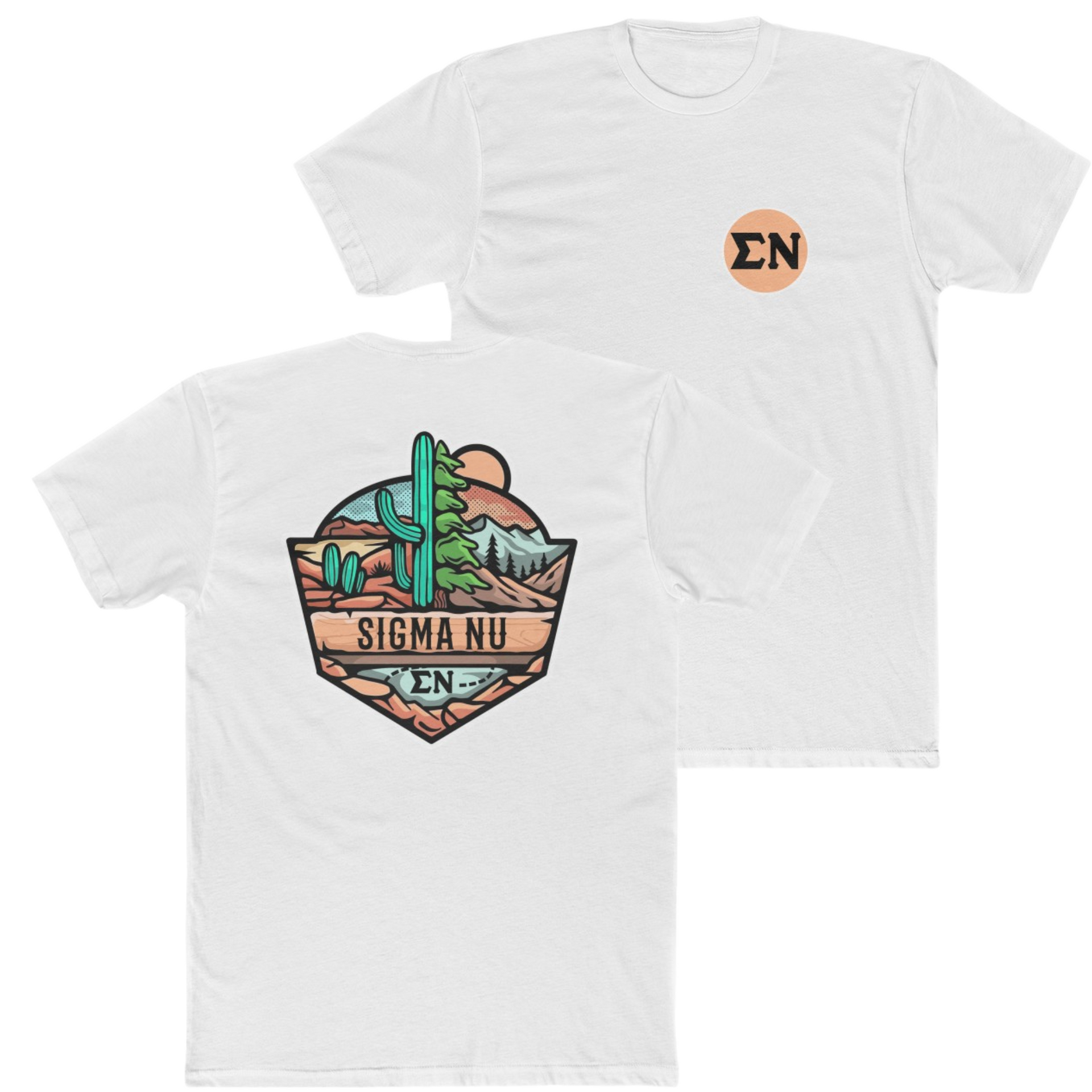 White Sigma Nu Graphic T-Shirt | Desert Mountains | Sigma Nu Clothing, Apparel and Merchandise