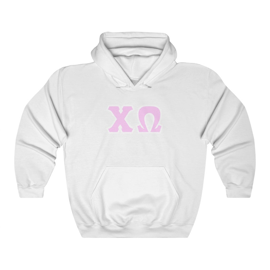 Chi Omega Print Letters | Pink with White Border Hoodie