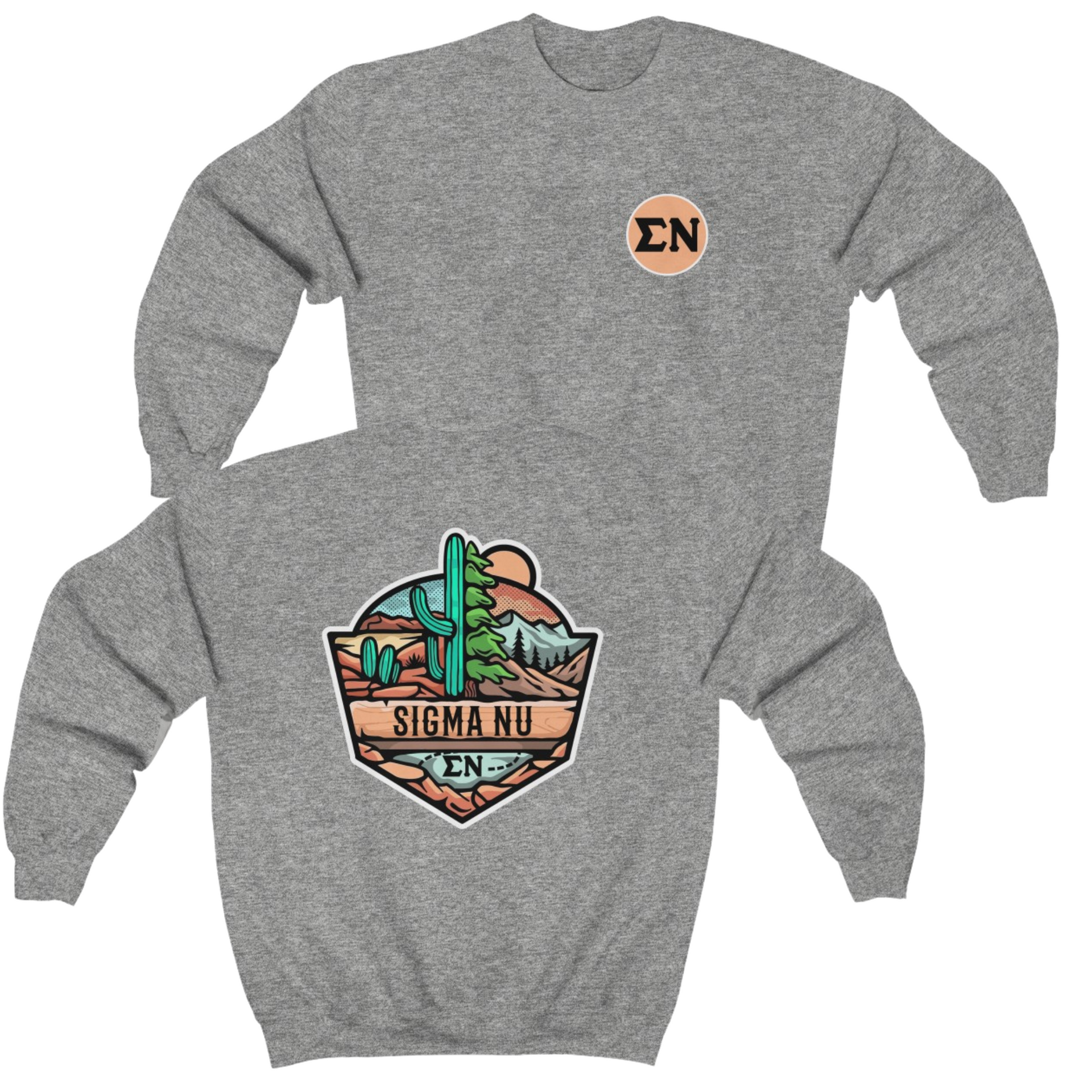 Grey Sigma Nu Graphic Crewneck Sweatshirt | Desert Mountains | Sigma Nu Clothing, Apparel and Merchandise