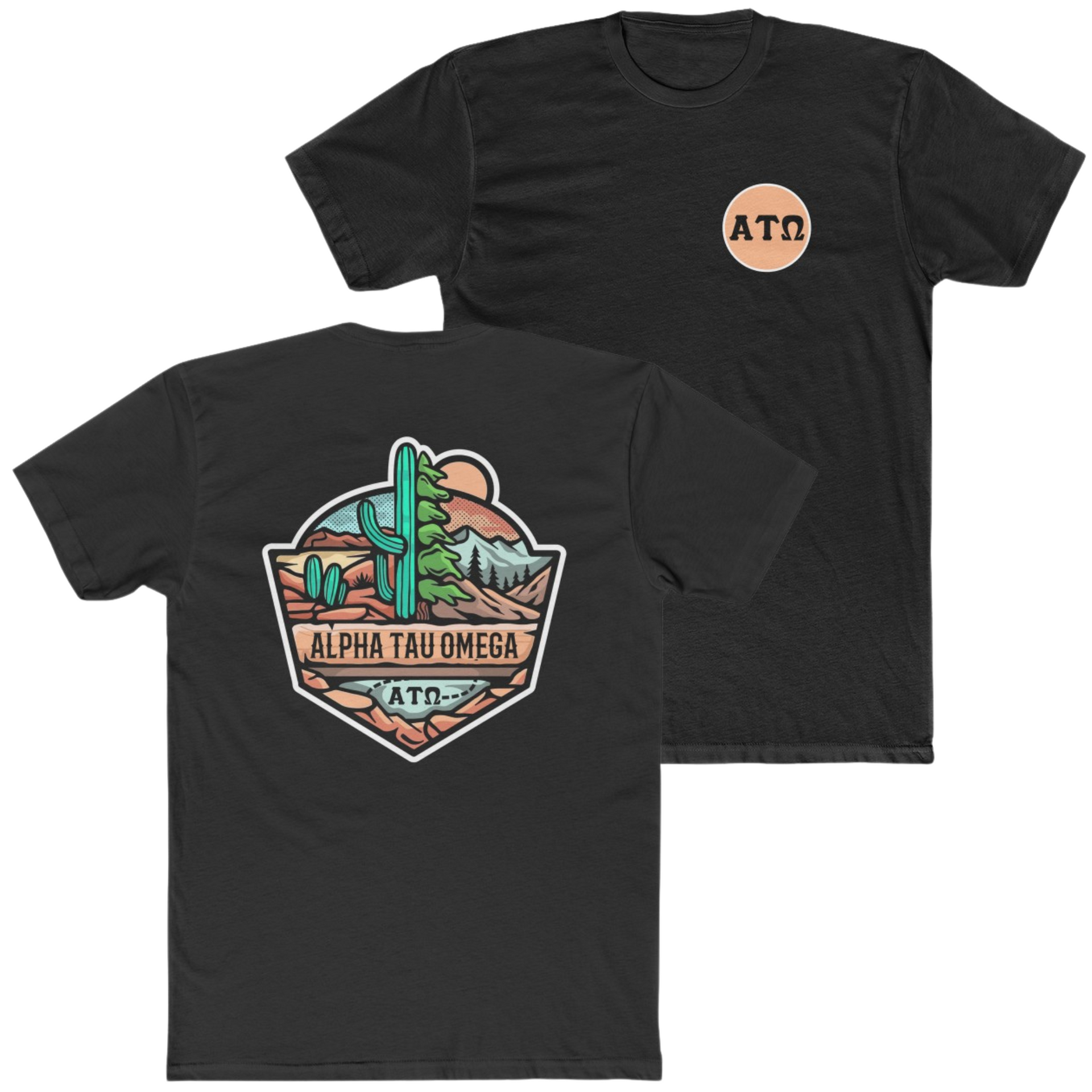 Black Alpha Tau Omega Graphic T-Shirt | Desert Mountains | Alpha Tau Omega Fraternity Merch 