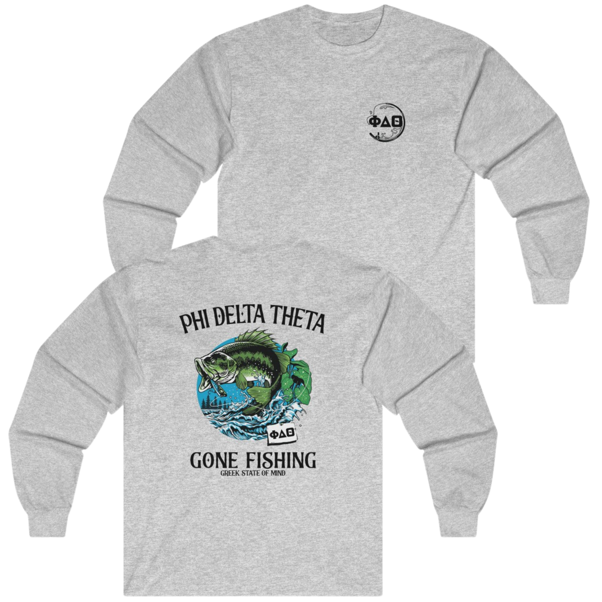 light grey Phi Delta Theta Graphic Long Sleeve T-Shirt | Gone Fishing | phi delta theta fraternity greek apparel 
