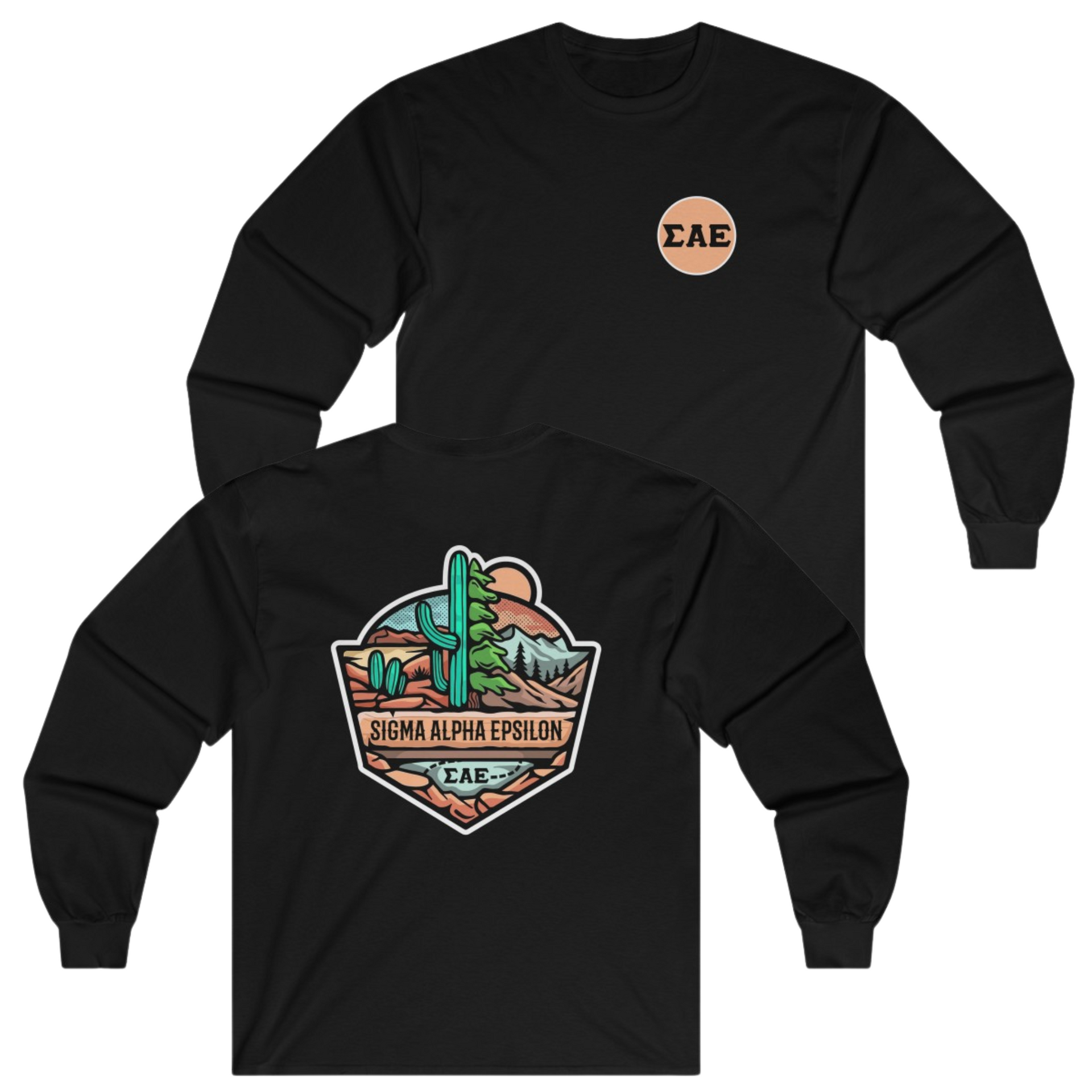 Black Sigma Alpha Epsilon Graphic Long Sleeve T-Shirt | Desert Mountains | Sigma Alpha Epsilon Clothing and Merchandise