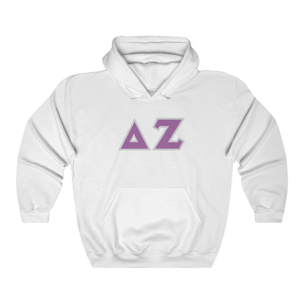 Delta Zeta Printed Letters | Purple & Grey Border Hoodie