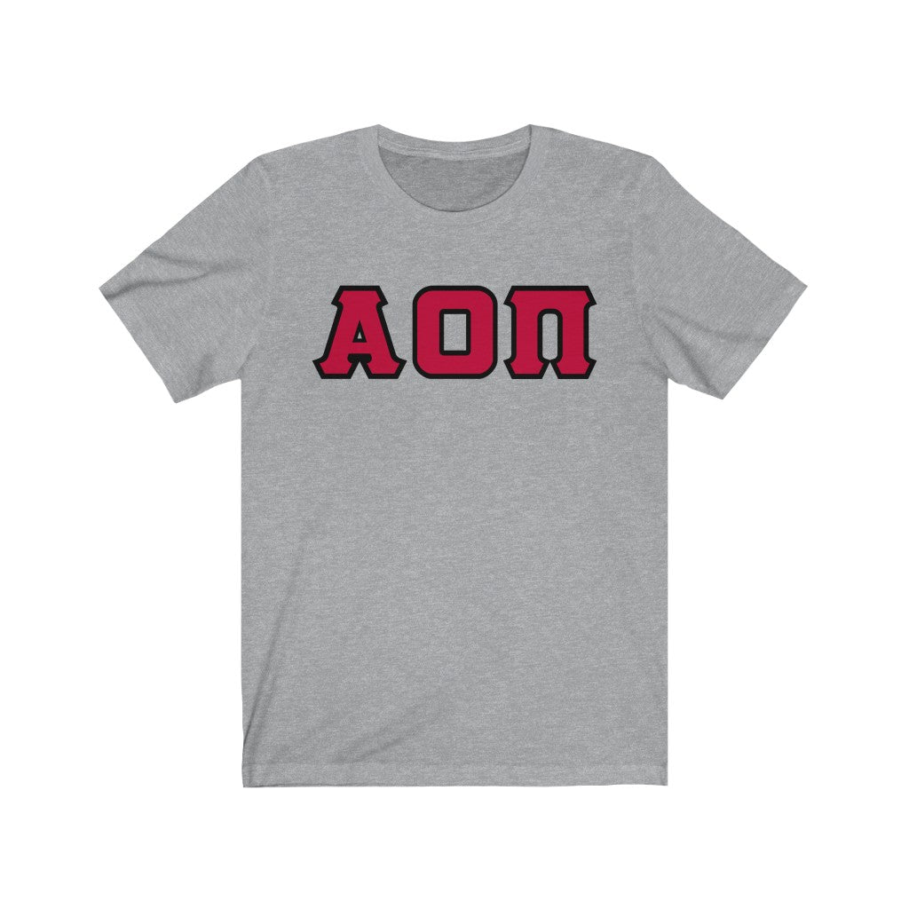 AOII Printed Letters | Cardinal with Black Border T-Shirt