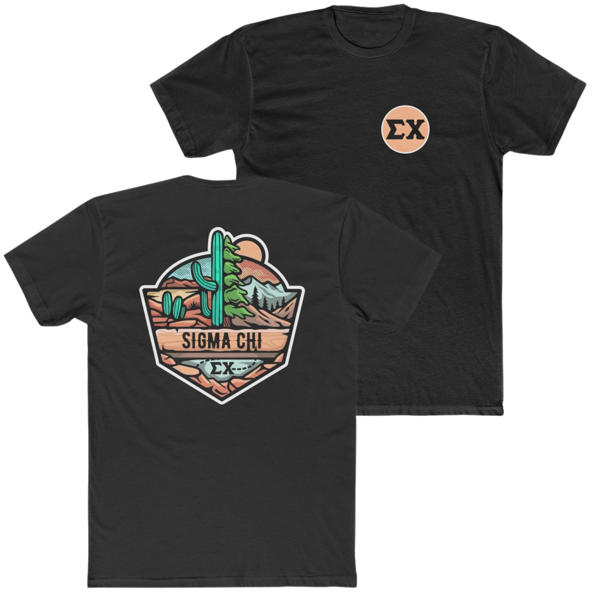 Black Sigma Chi Graphic T-Shirt | Desert Mountains | Sigma Chi Fraternity Apparel
