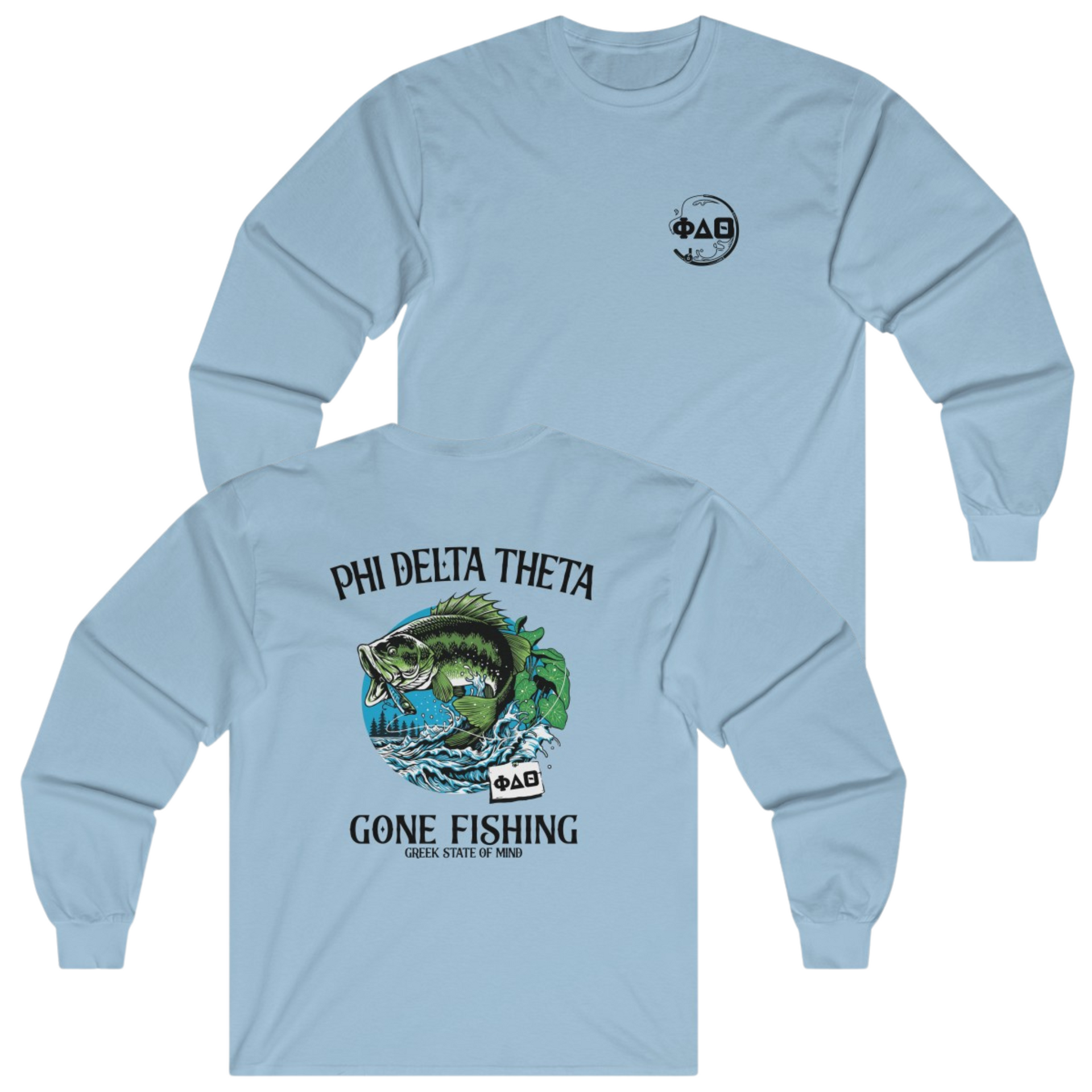 light blue Phi Delta Theta Graphic Long Sleeve T-Shirt | Gone Fishing | phi delta theta fraternity greek apparel 