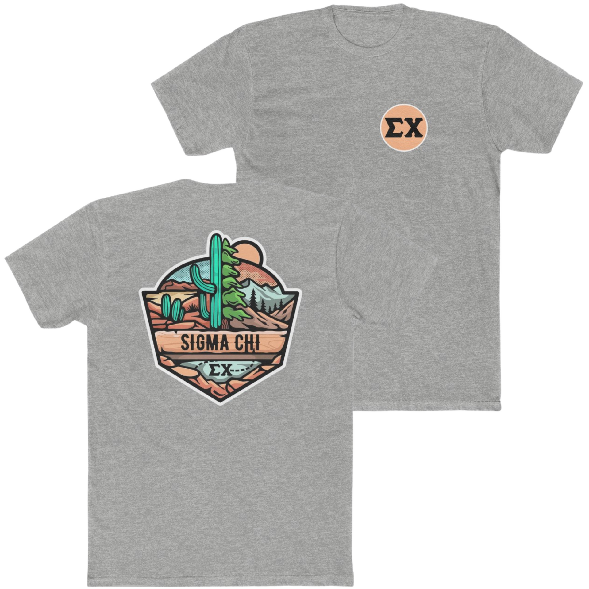 Grey Sigma Chi Graphic T-Shirt | Desert Mountains | Sigma Chi Fraternity Apparel
