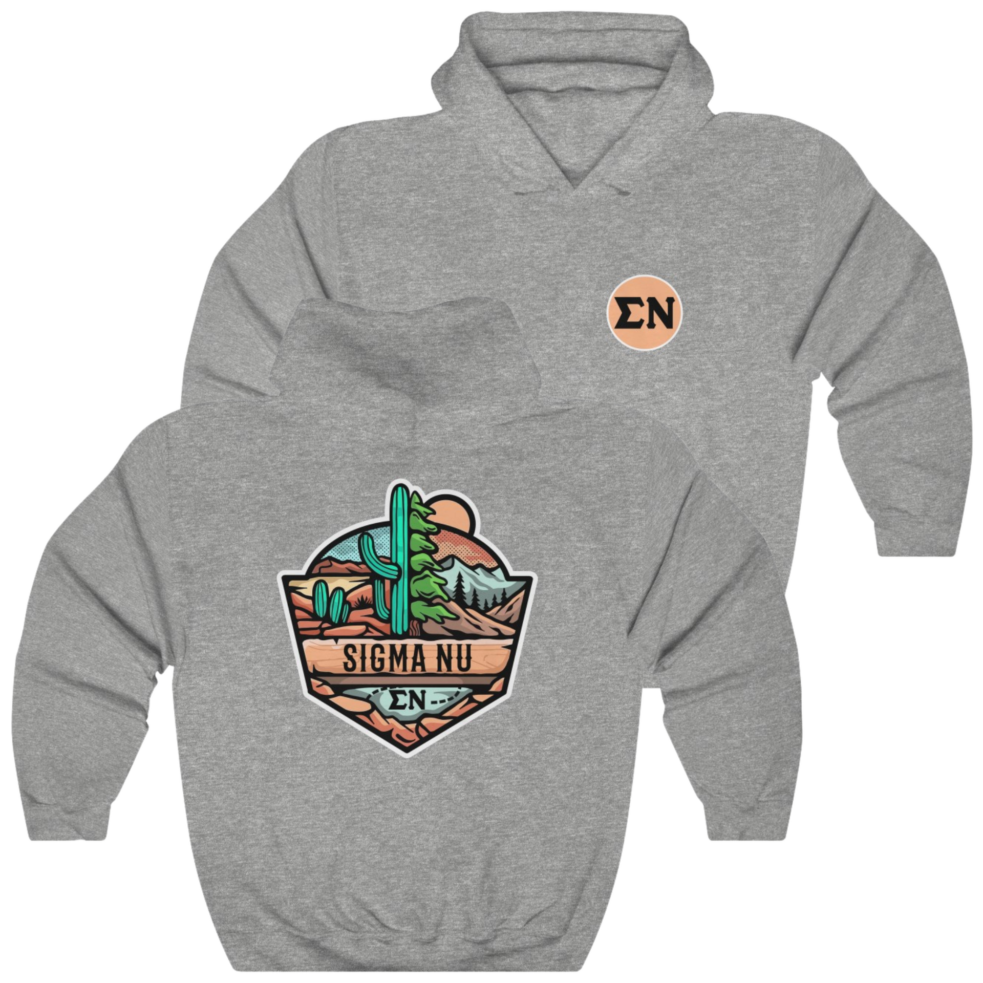Grey Sigma Nu Graphic Hoodie | Desert Mountains | Sigma Nu Clothing, Apparel and Merchandise