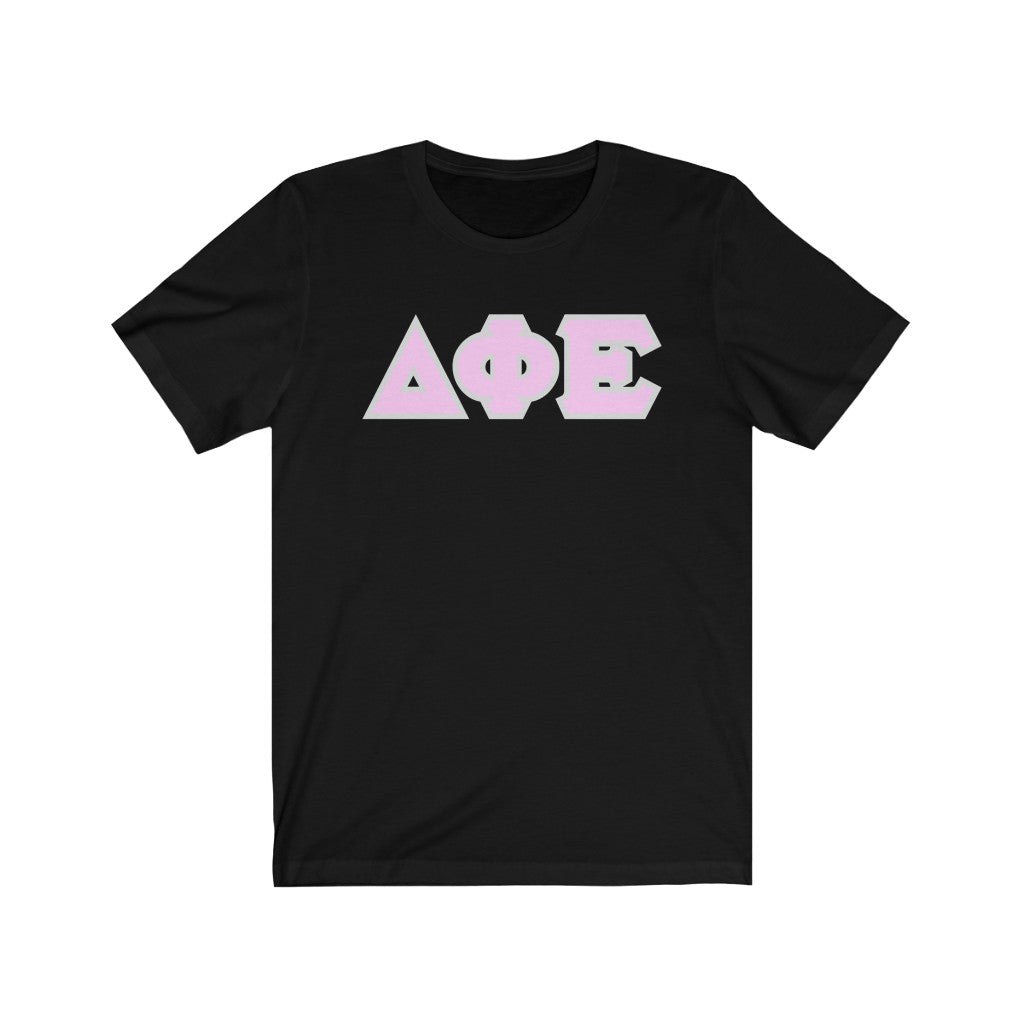 Delta Phi Epsilon Printed Letters | Light Pink & Grey Border T-Shirt
