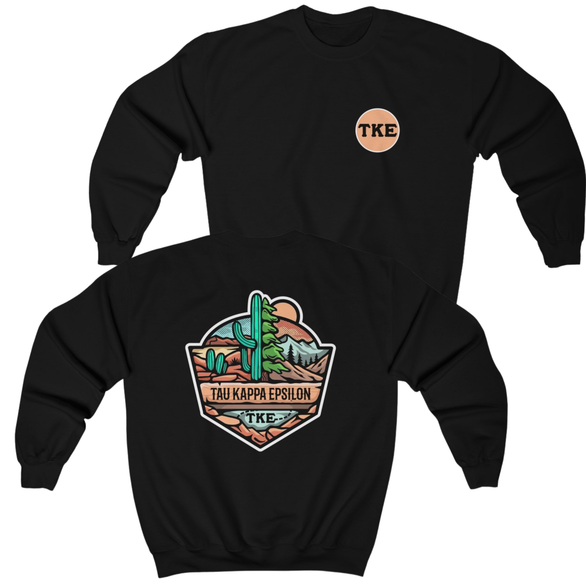 Black Tau Kappa Epsilon Graphic Crewneck Sweatshirt | Desert Mountains | TKE Clothing and Merchandise