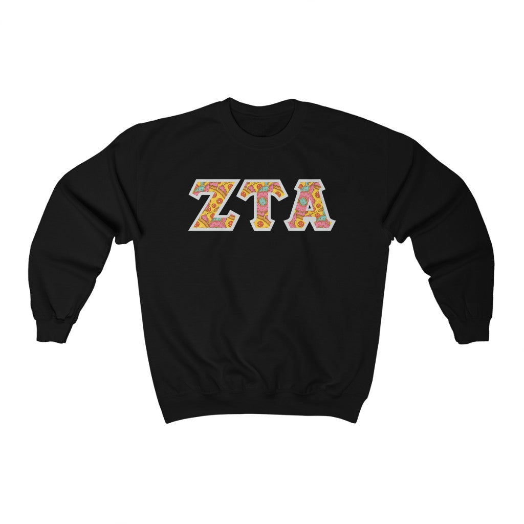 Zeta Tau Alpha Printed Letters | Pizza and Donuts Crewneck