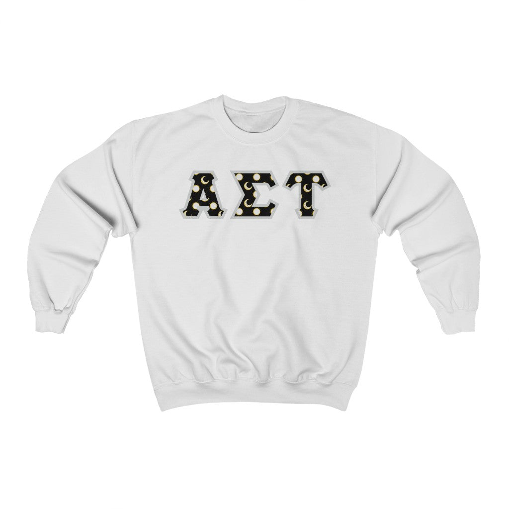 Alpha Sigma Tau Printed Letters | Sun and Moon Crewnecks