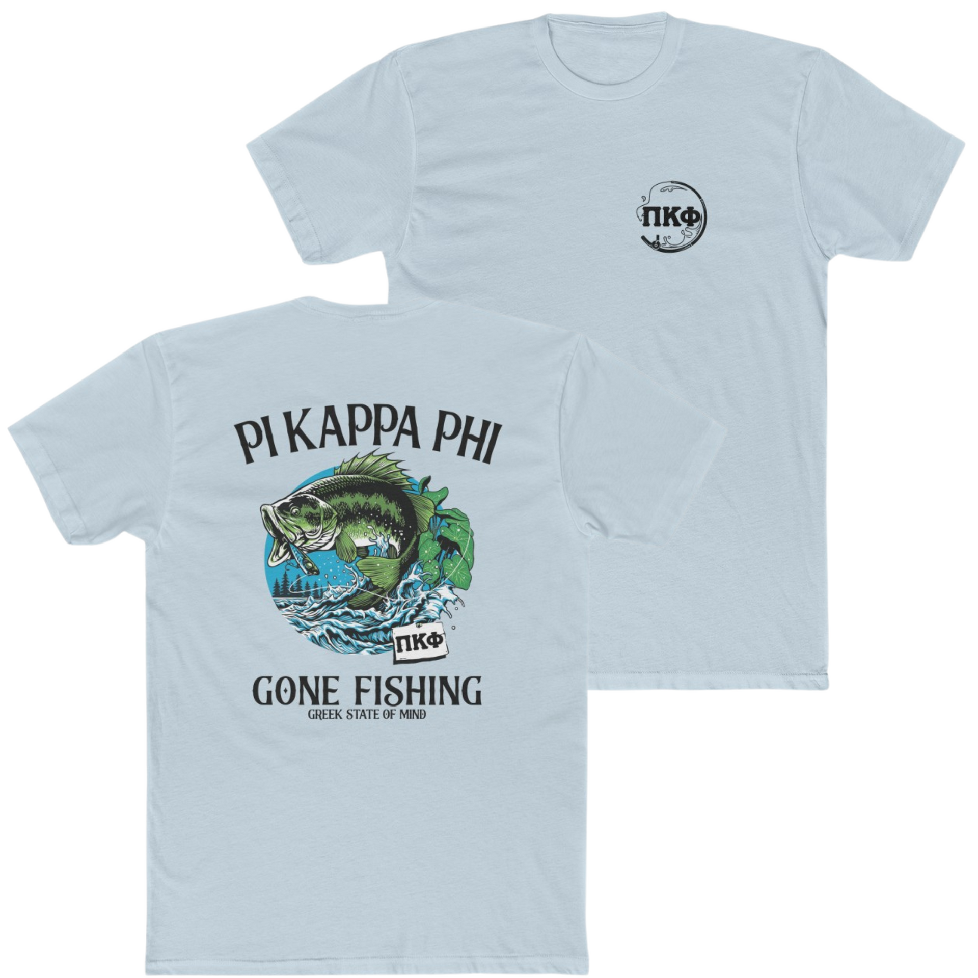 Light Blue Pi Kappa Phi Graphic T-Shirt | Gone Fishing | Pi Kappa Phi Apparel and Merchandise 