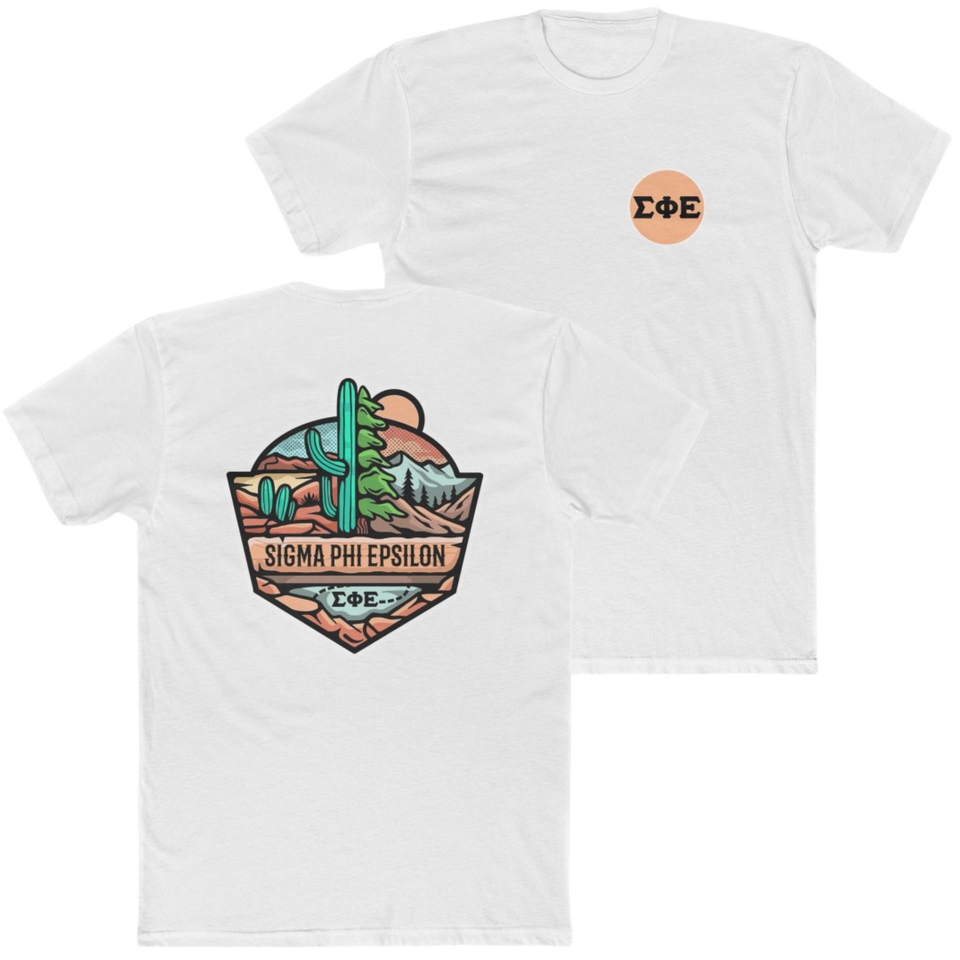 White Sigma Phi Epsilon Graphic T-Shirt | Desert Mountains | SigEp Clothing - Campus Apparel